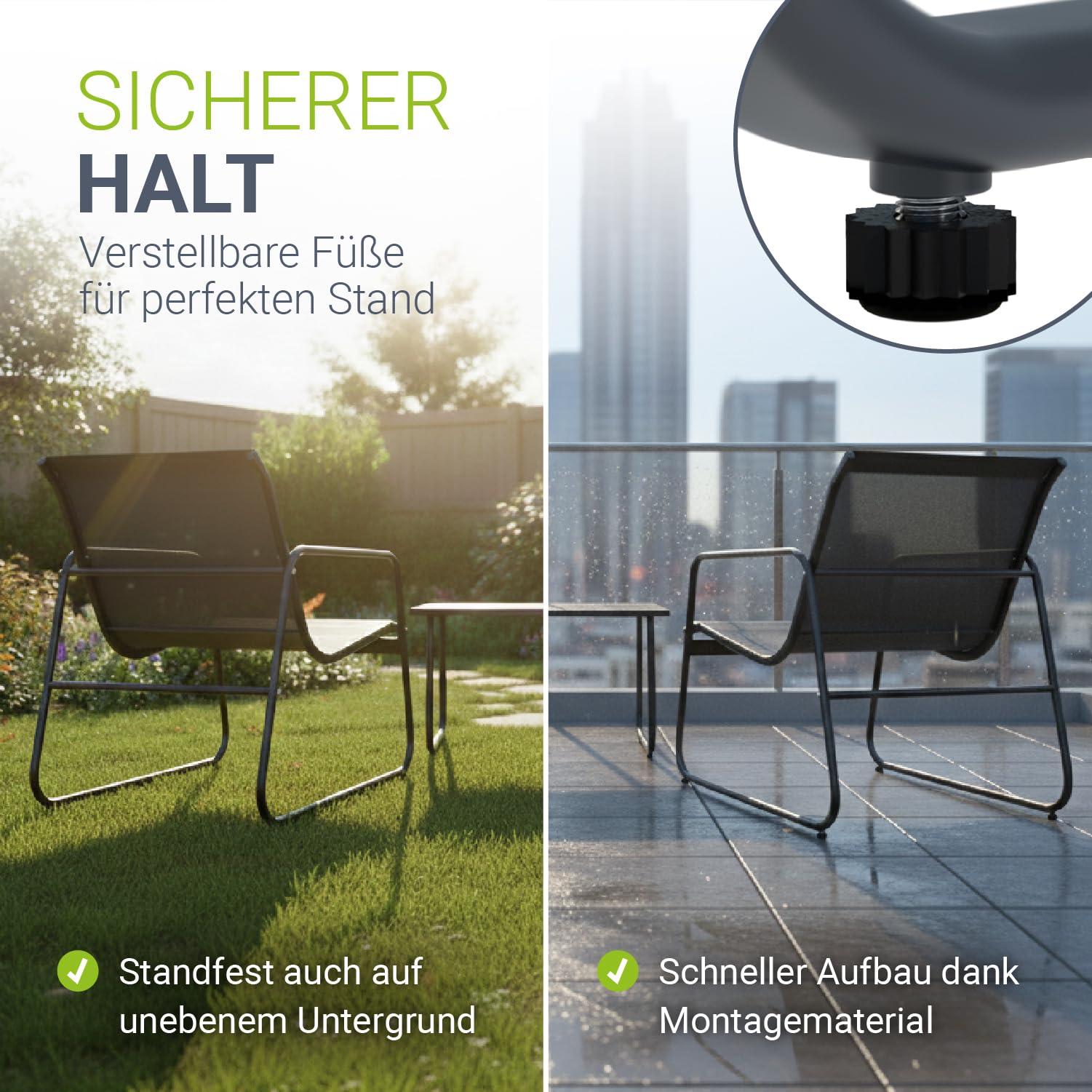 Juskys Gartenmöbelset Genua 4-TLG. – Anthrazit, Outdoor Sitzgruppe, Tisch & Bank, wetterfestes Textil, LongLife Stahlgestell
