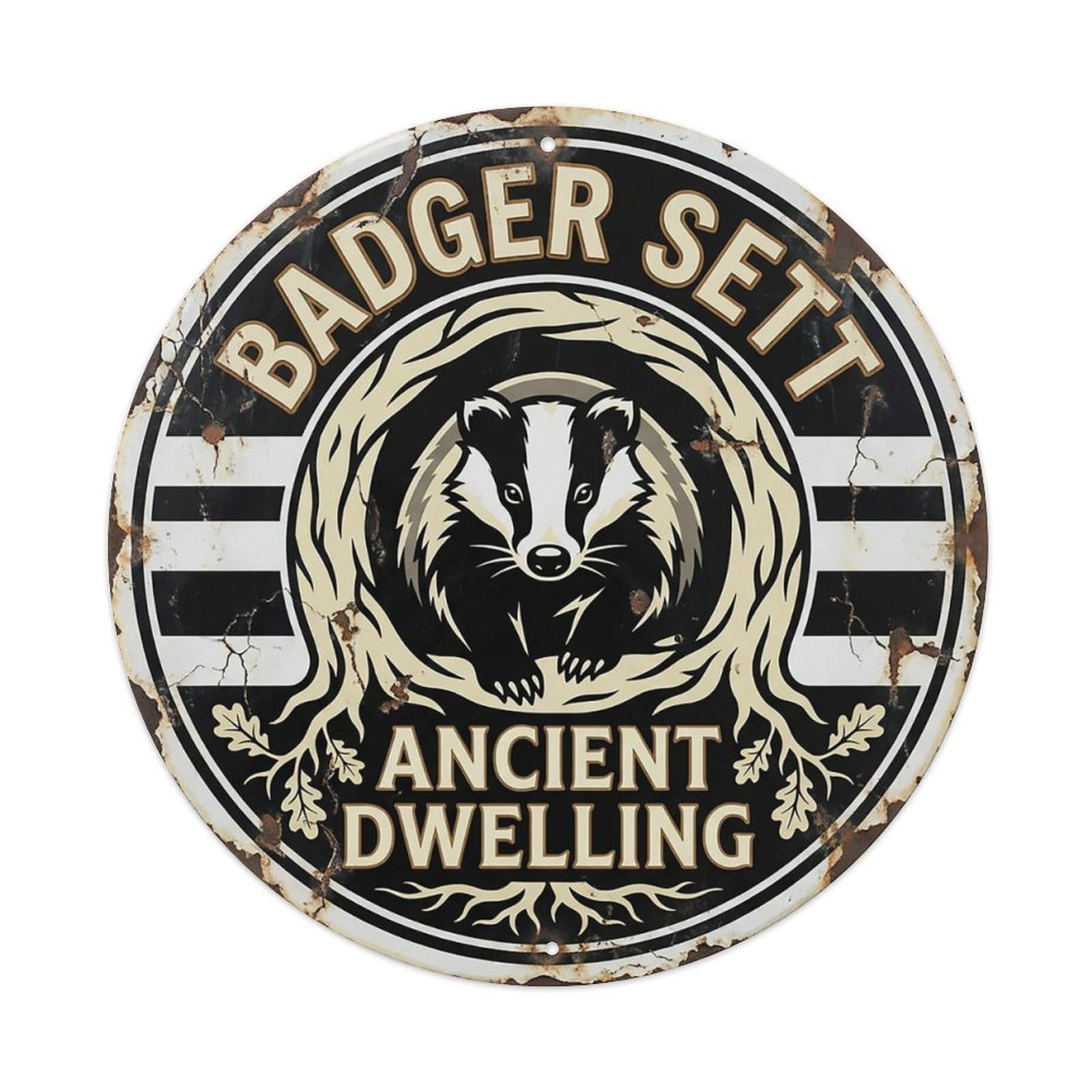 Cxhjca 8X8inch(20X20cm) Badger Sett Ancient Dwelling Metal Tin Sign