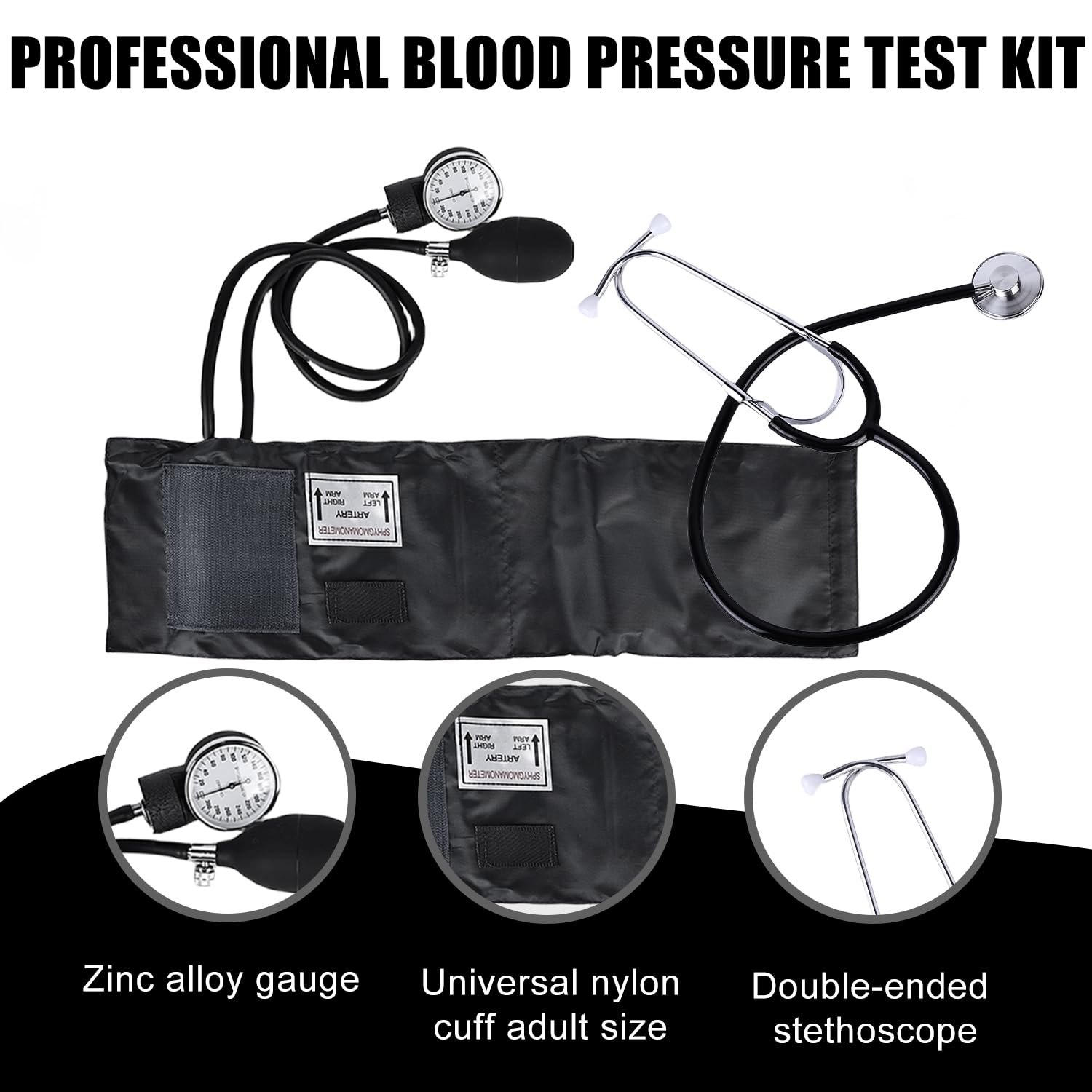 Esfigmomanómetro manual: tensiómetro manual, manguito de presión arterial para el hogar, kit de manguito de presión arterial con estetoscopio con funda de cremallera