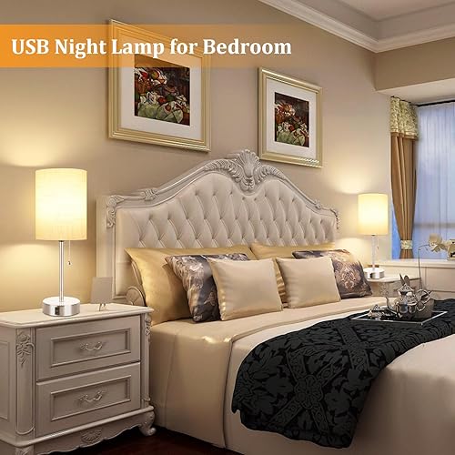 Miniatura 4 de Dott Arts Lámpara de mesa para dormitorio, juego de 2, lámpara de noche con salidas de CA, lámpara de mesita de noche de 2700 K, 4000 K, 5000 K,
