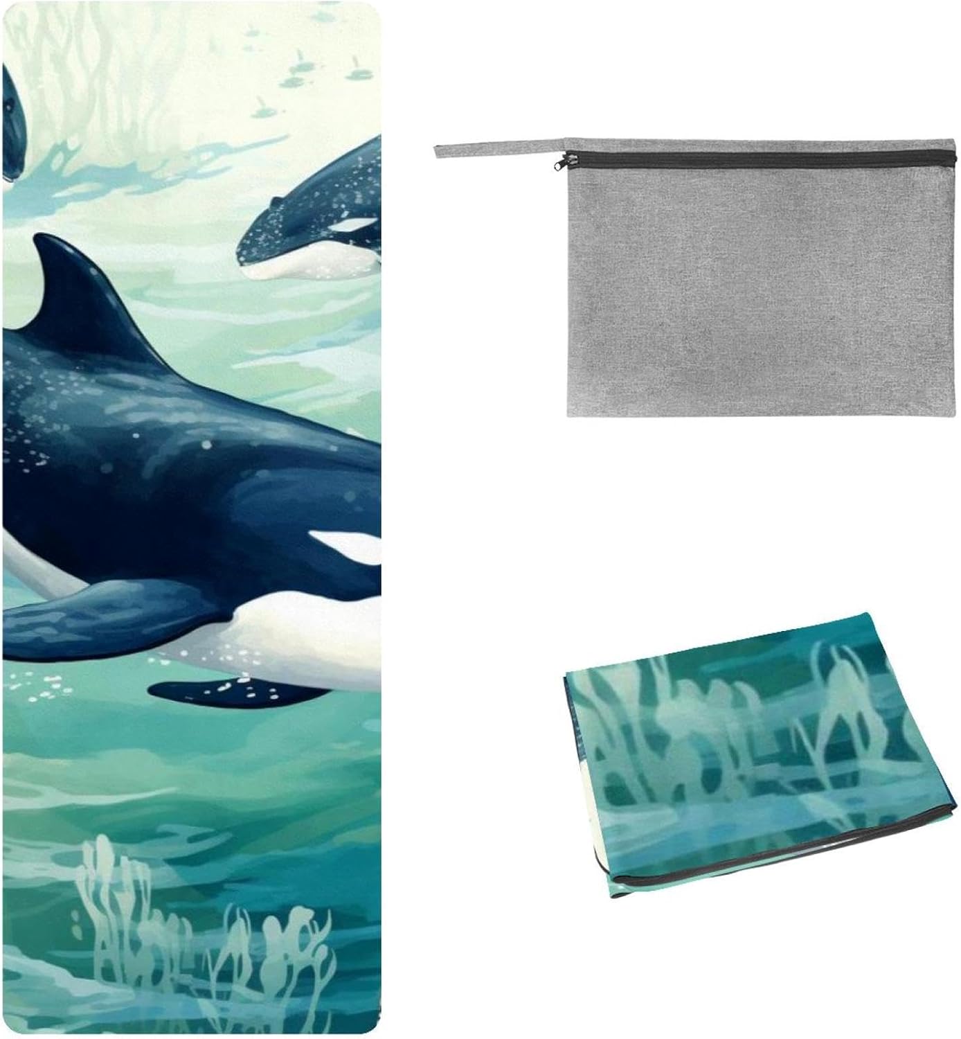 Yoga Towel, Whale Sea Pattern Non Slip Sweat Absorbent Hot Yoga Mat Towel for Hot Yoga, Pilates and Fitness - 72.8" x 26.8"