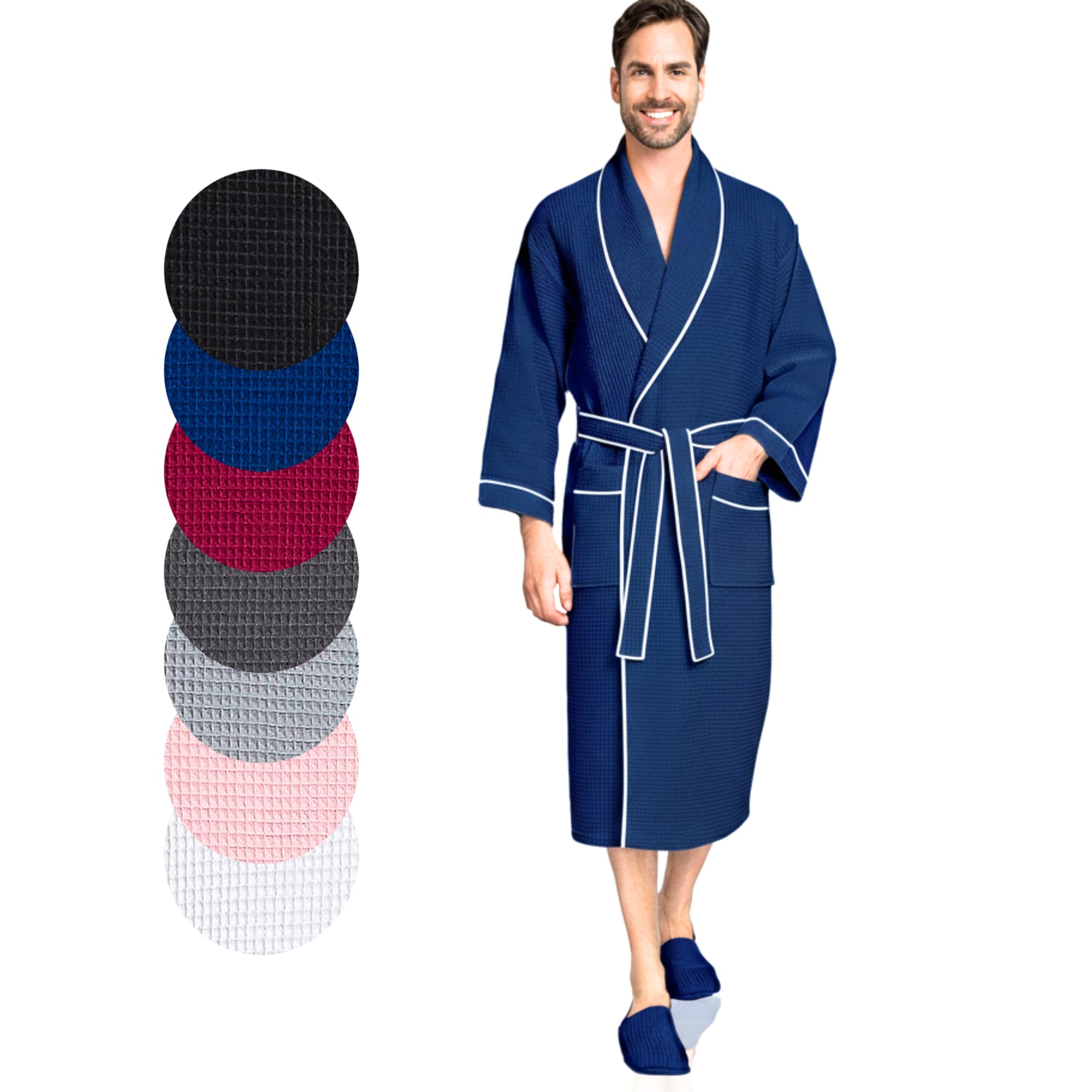 Lotus Linen Men’s Waffle Weave Cotton Bathrobe – Lightweight, Quick Dry Spa Robe, Personalized Robes