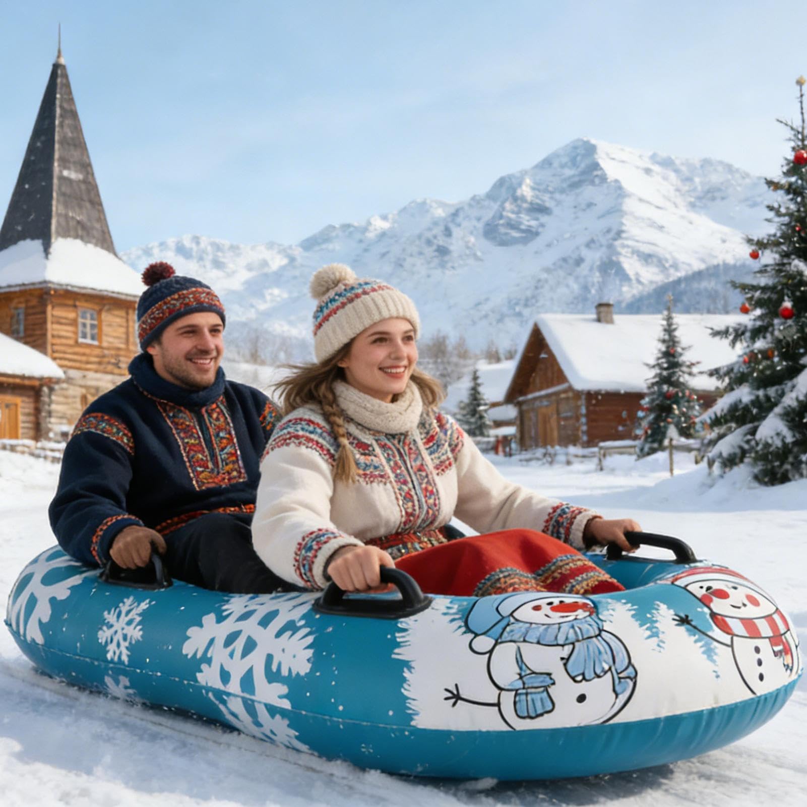 Tube à Neige, Luge Gonflable résistant à 2 Places - Tubes de Neige d'extérieur, pour Adolescents Adultes et