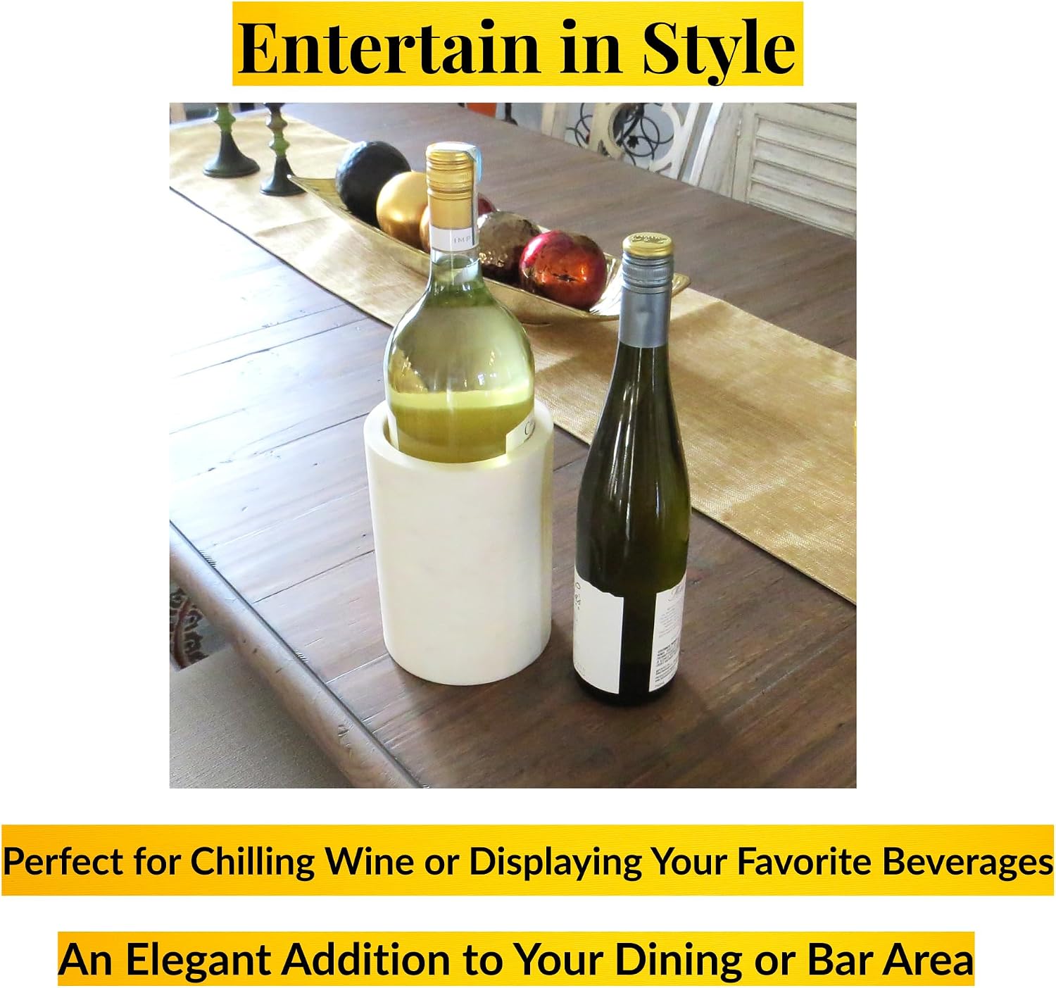 Gift For Wine Lover, 1.45 Litre Beverage Chiller, Marble Wine Cooler Bucket, White Kitchen Utensil Holder, Countertop Utensil Crock, Decorative Marble Holder, Kitchen Vase For Utensils image 3