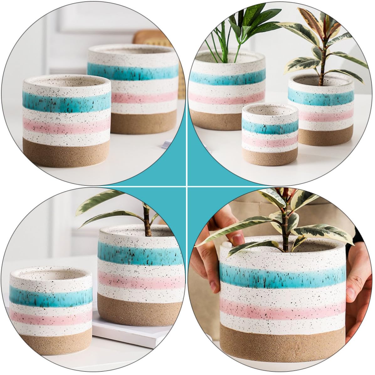 UKCOCO Blumentopf Handbemalt Keramik Tischblumentopf 2 Stück Ungebrannter Topf Schlichtes Design für Sukkulenten und Blumen für Café und Wohnzimmer