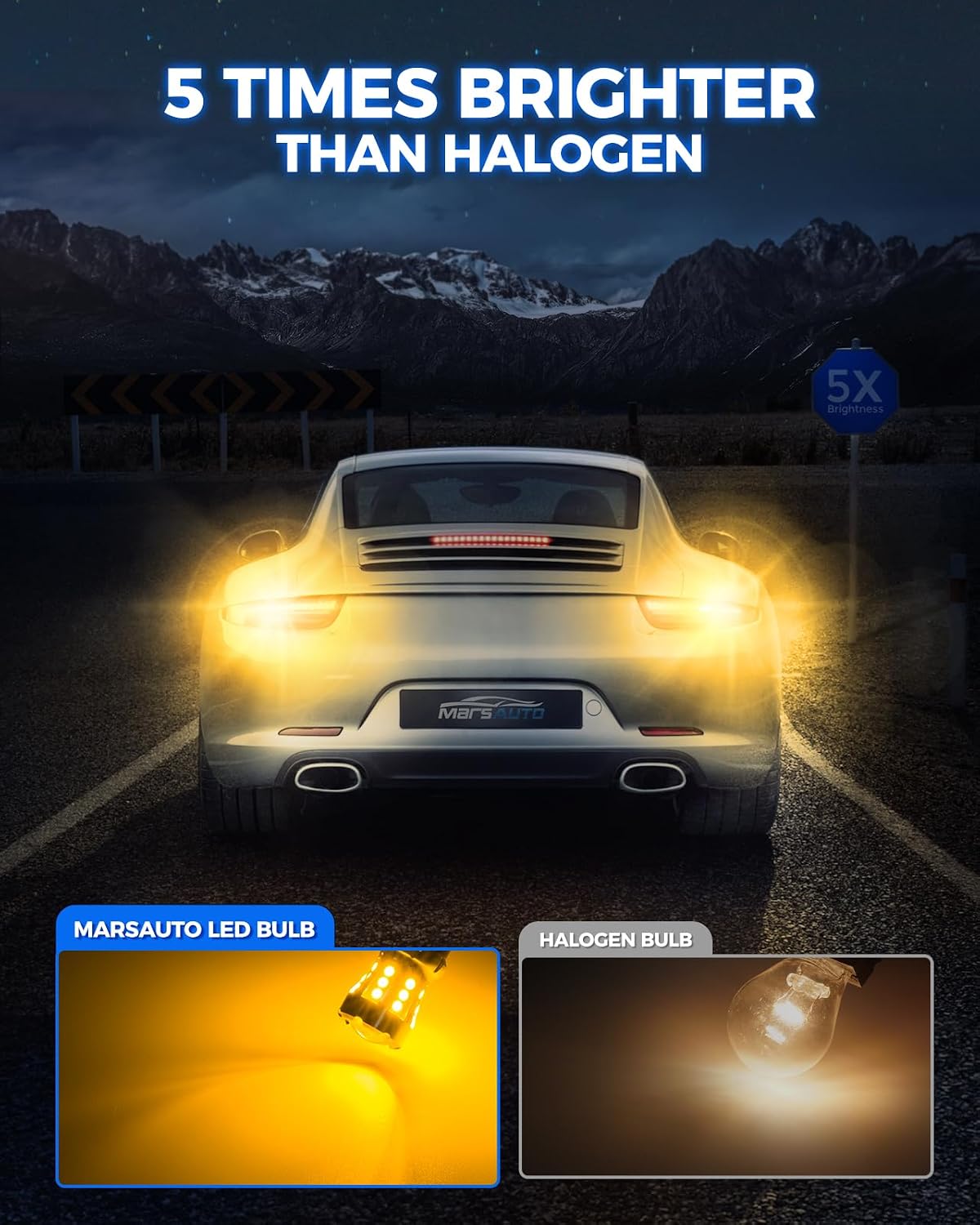 Marsauto LED Turn Signal Light Bulb, 3157 LED Amber For Front/Rear Turn Signal Light Replacement, With Convex-Mirror to Spotlight, Anti Hyper Flash Free Extra Resistor, 6 Year Lifespan LED, 2PCS