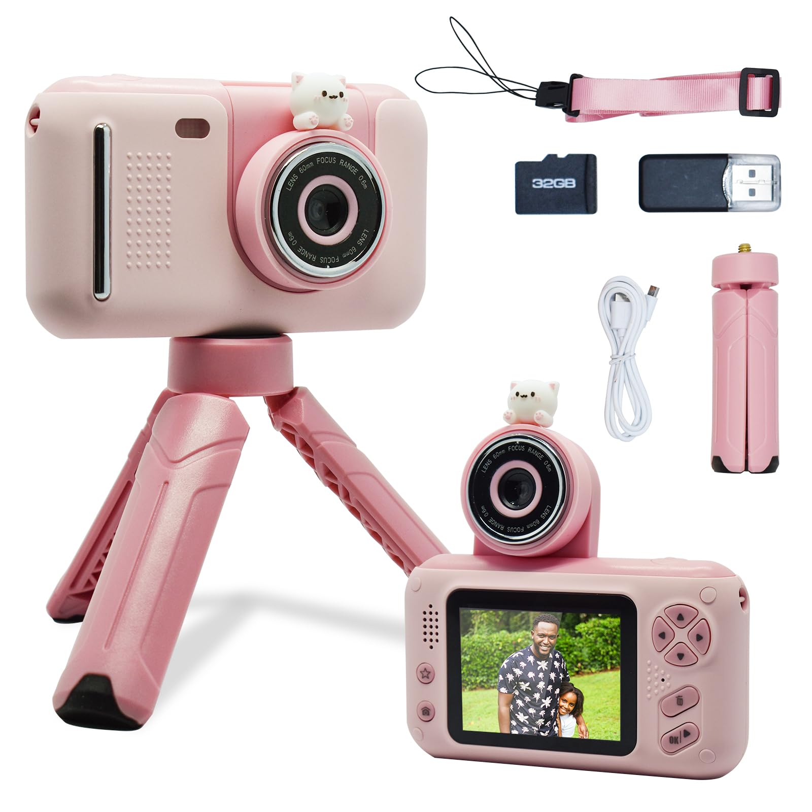 Cámara Infantil HOFIT Con Lente Abatible, 1080P HD, Tarjeta SD De 32 GB, Trípode, Juegos Y Filtros, Regalo Para Niños De 3 A 12 Años