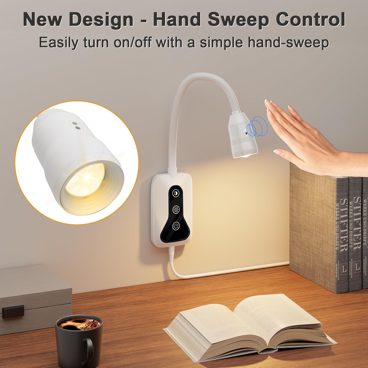 1 Pack Wall Mounted Headboard Reading Light, LED Dimmable Touch Control, Adjustable Neck, Ideal for Bedside, Office, or Reading（White）