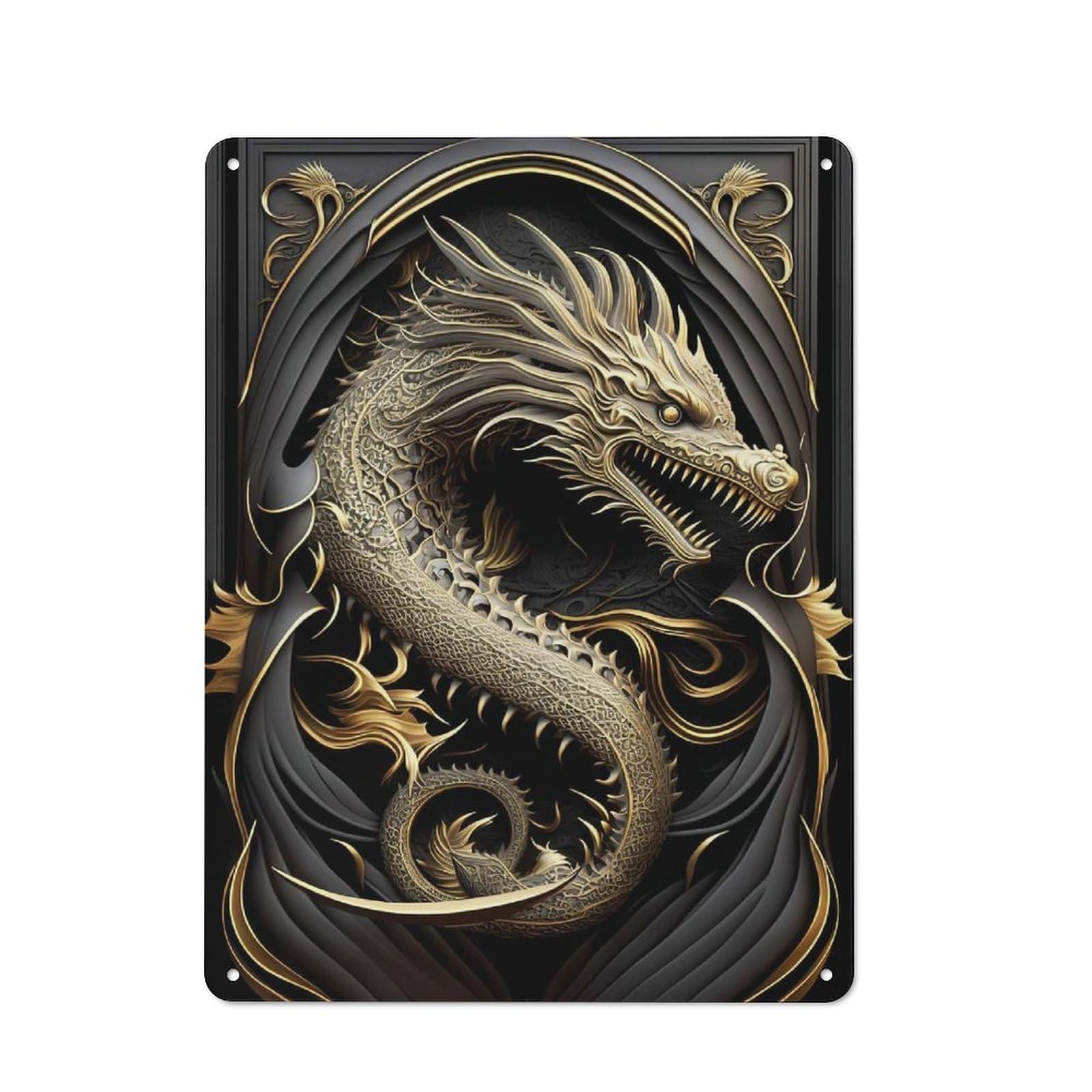 Junmoney Style-14 Dragon Lord Art Deco Industrial Metal Wall Decor 40X30cm, Tin Sign For Workshop, Basement, Shed Or Games Room