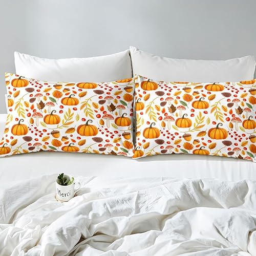 Miniatura 33 de Erosebridal Pumpkin Bedding Set King Size Thanksgiving Day Gifts Duvet Cover Autumn Harvest Comforter Cover Farm Maple Leaf Pumpkin Sunflower