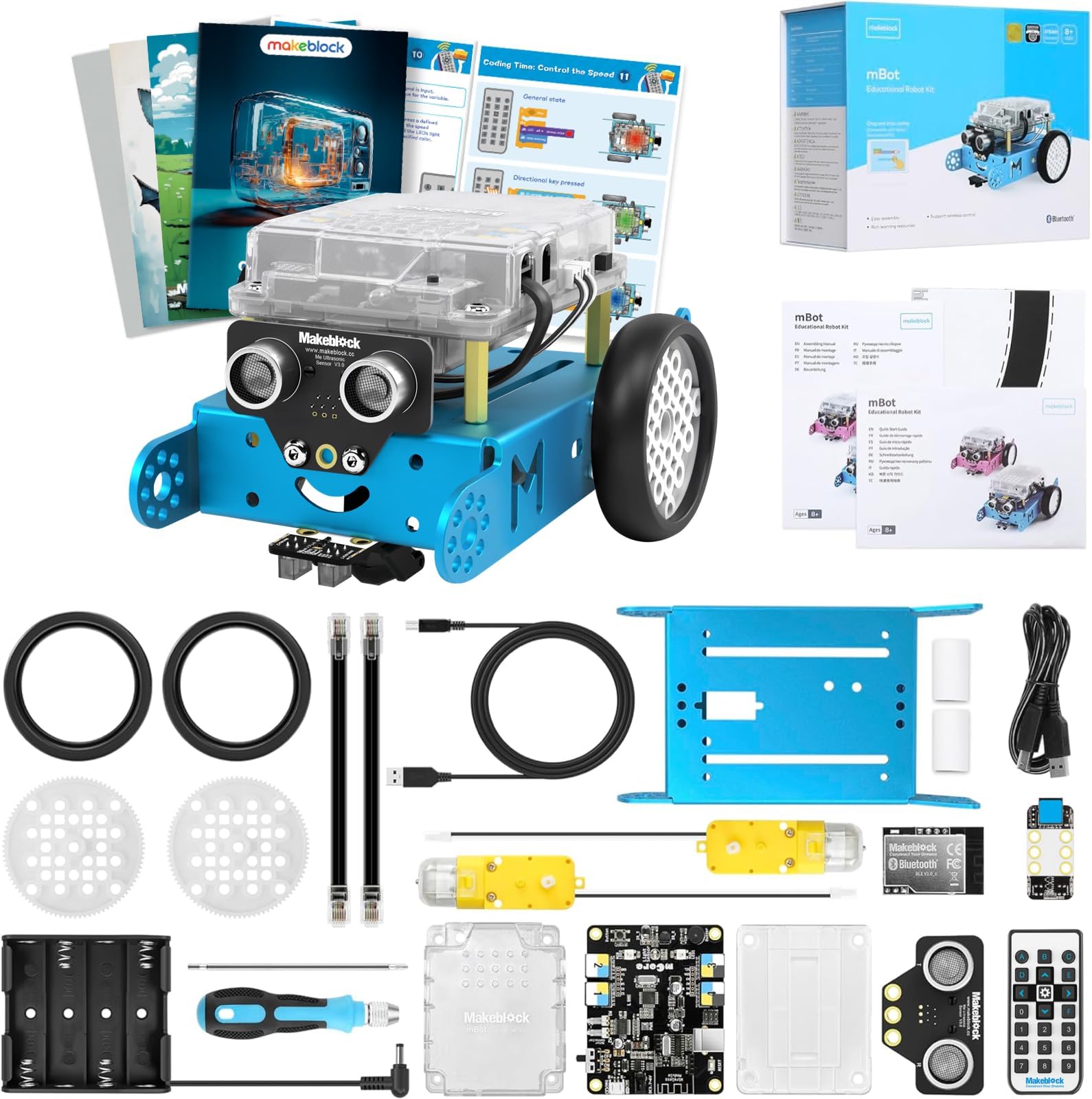 mBot Robot Kit with Scratch Coding Box, STEM Projects for Kids Learn to Code with Scratch Arduino, Programmable Robot with 4 Programming Learning Projects, Gifts for Boys Girls Aged 8-12