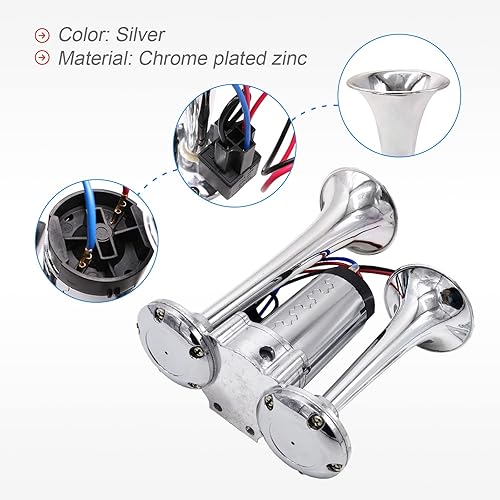 Miniatura 5 de Bocina de aire de tren de camión de 12 V, 150 DB, kit de bocinas de aire súper ruidosas con compresor para cualquier vehículo, SUV, autos, camiones,