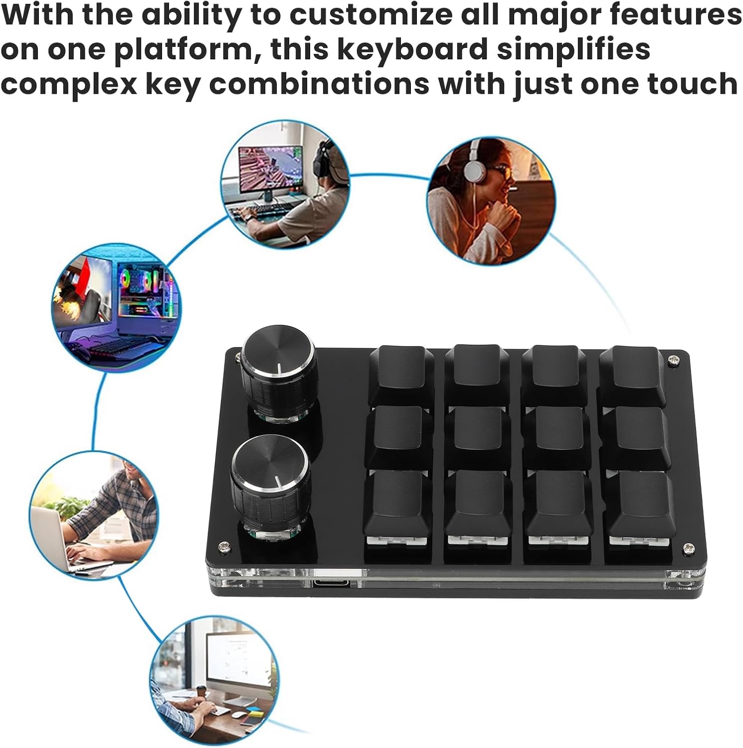 Macro Mechanical Keyboard, 12 Keys, Multifunctional, DIY, Programmable Keyboard, Portable Keyboard for Office, Gaming, Laboratory (Black)