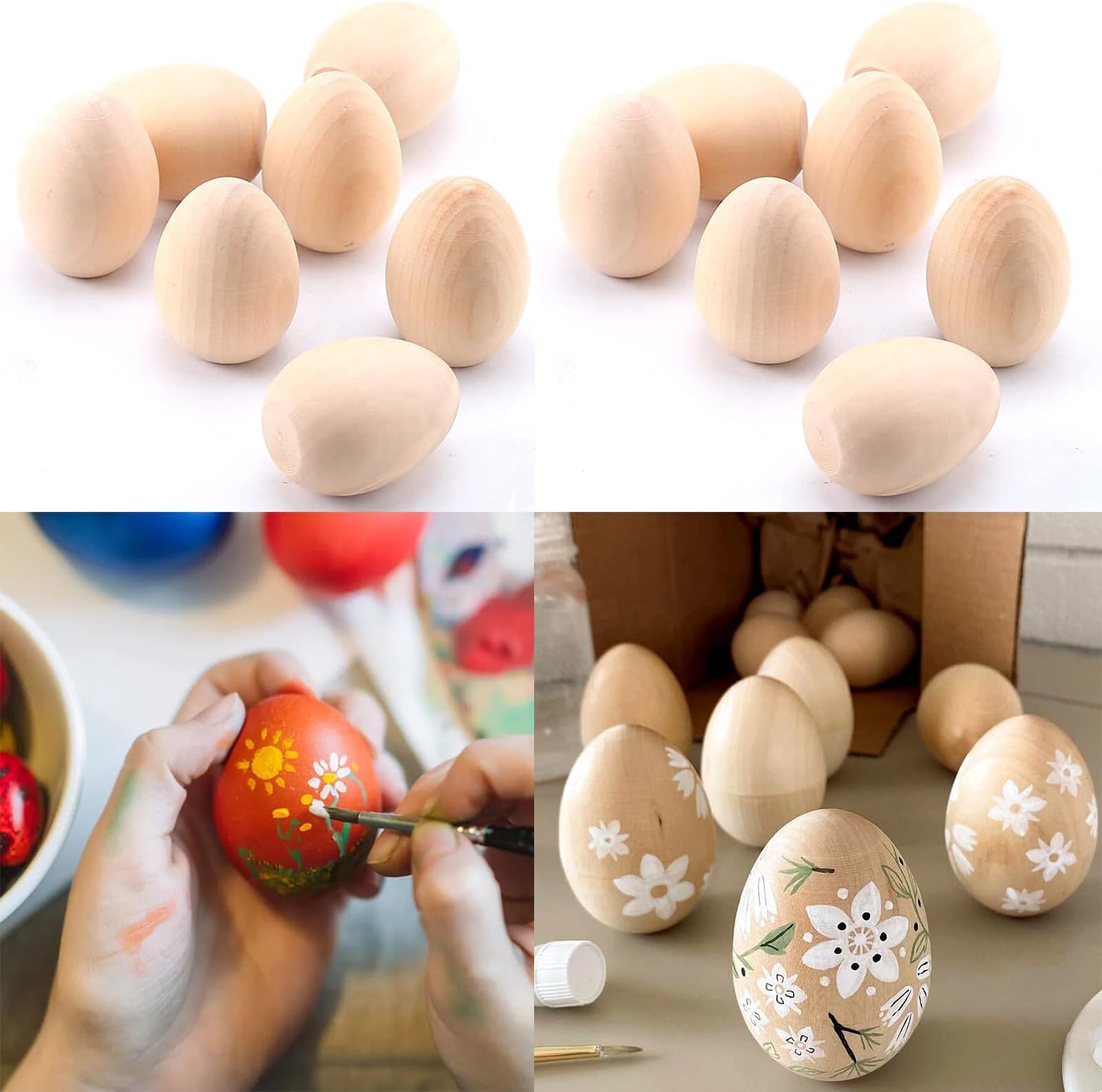 HERZWILD 14Pcs Wooden Easter Eggs Unfinished Easter Fake
