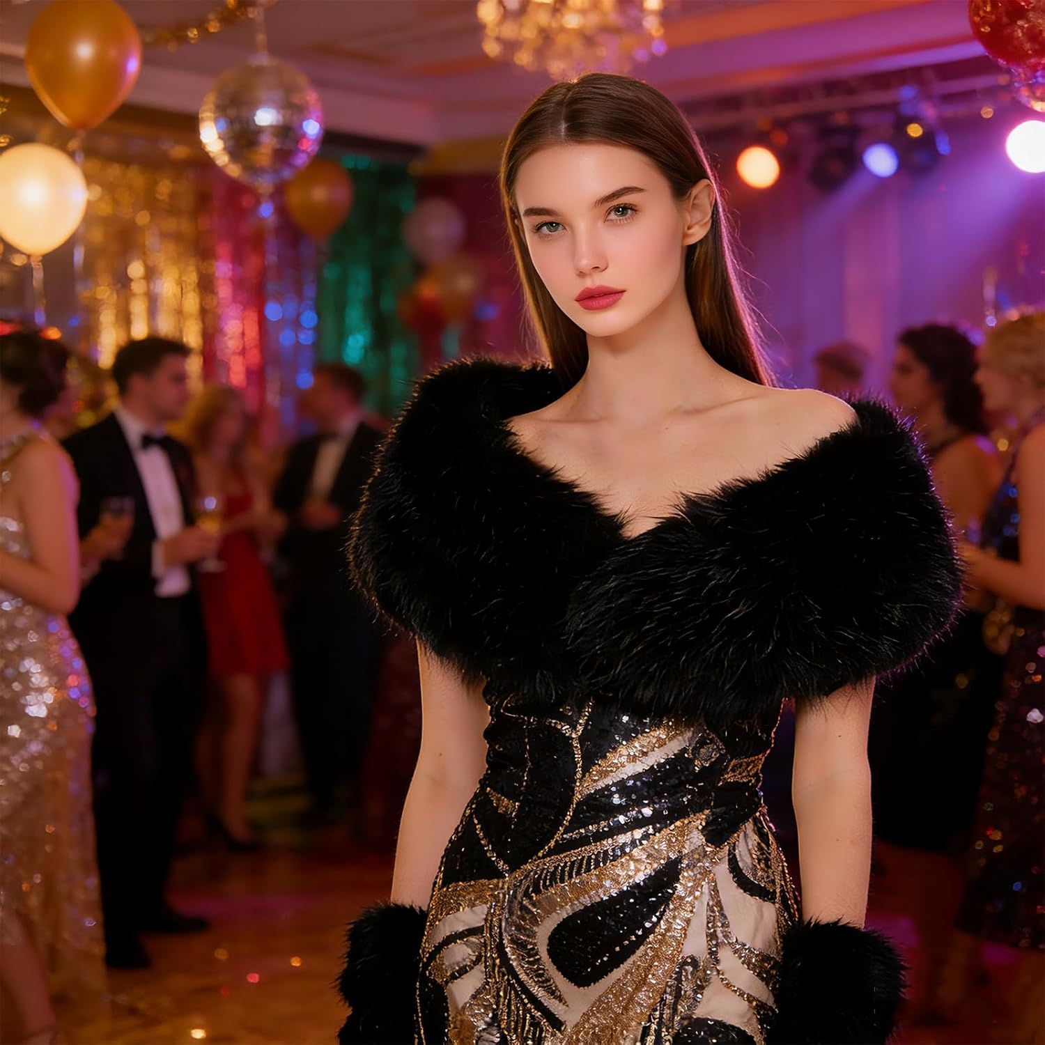 XEPST Faux Fur Shawl for Women, Women's Faux Fur Collar Scarf Wrap Winter Neck Warmer Fluffy Scarf - Image 7