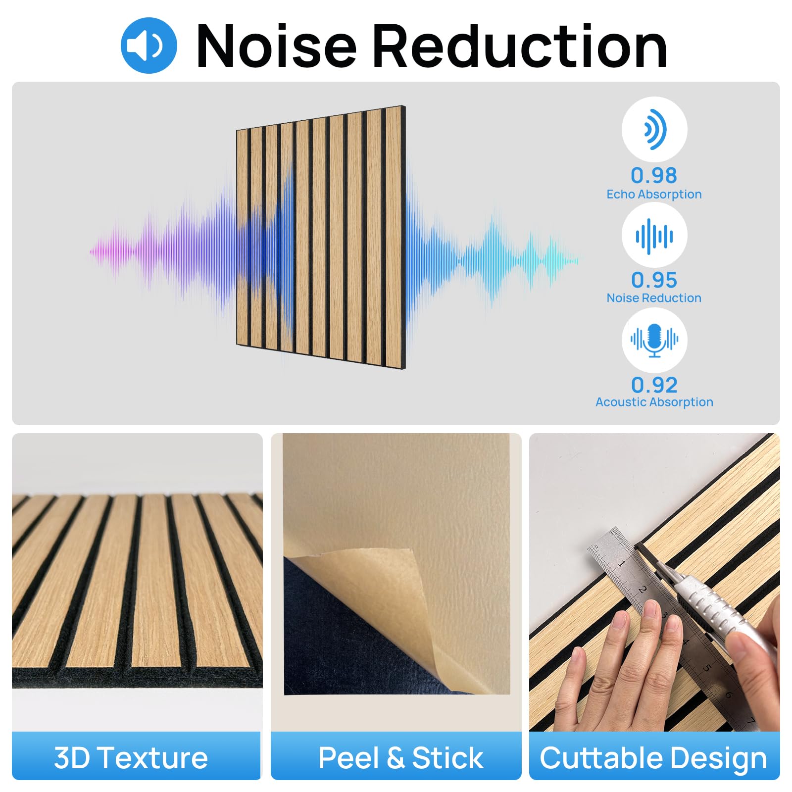 Paquete de 12 paneles acústicos de PVC de grano de madera, paneles de pared autoadhesivos de 30 x 39.9 cm, paneles de pared de fibra de poliéster de 0.89 cm de grosor para oficina en casa