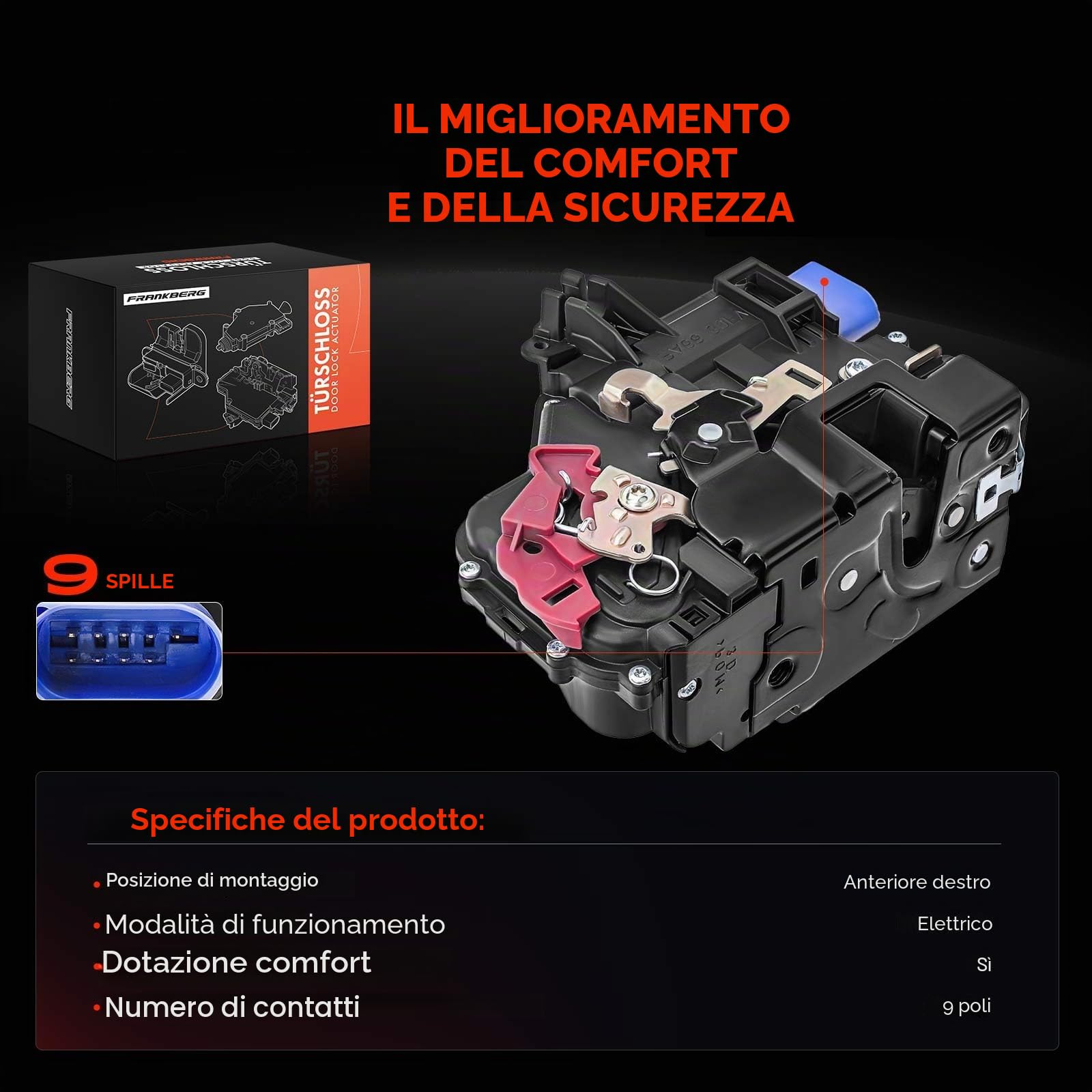 Frankberg Servomotore per serratura porta Anteriore destro Compatibile con Altea 2004-2005 Toledo III 2004-2005 Golf 2004-2013 J.e.t.t.a 2007-2010 T.o.u.a.r.e.g T.o.u.r.a.n Replace# 3D1837016