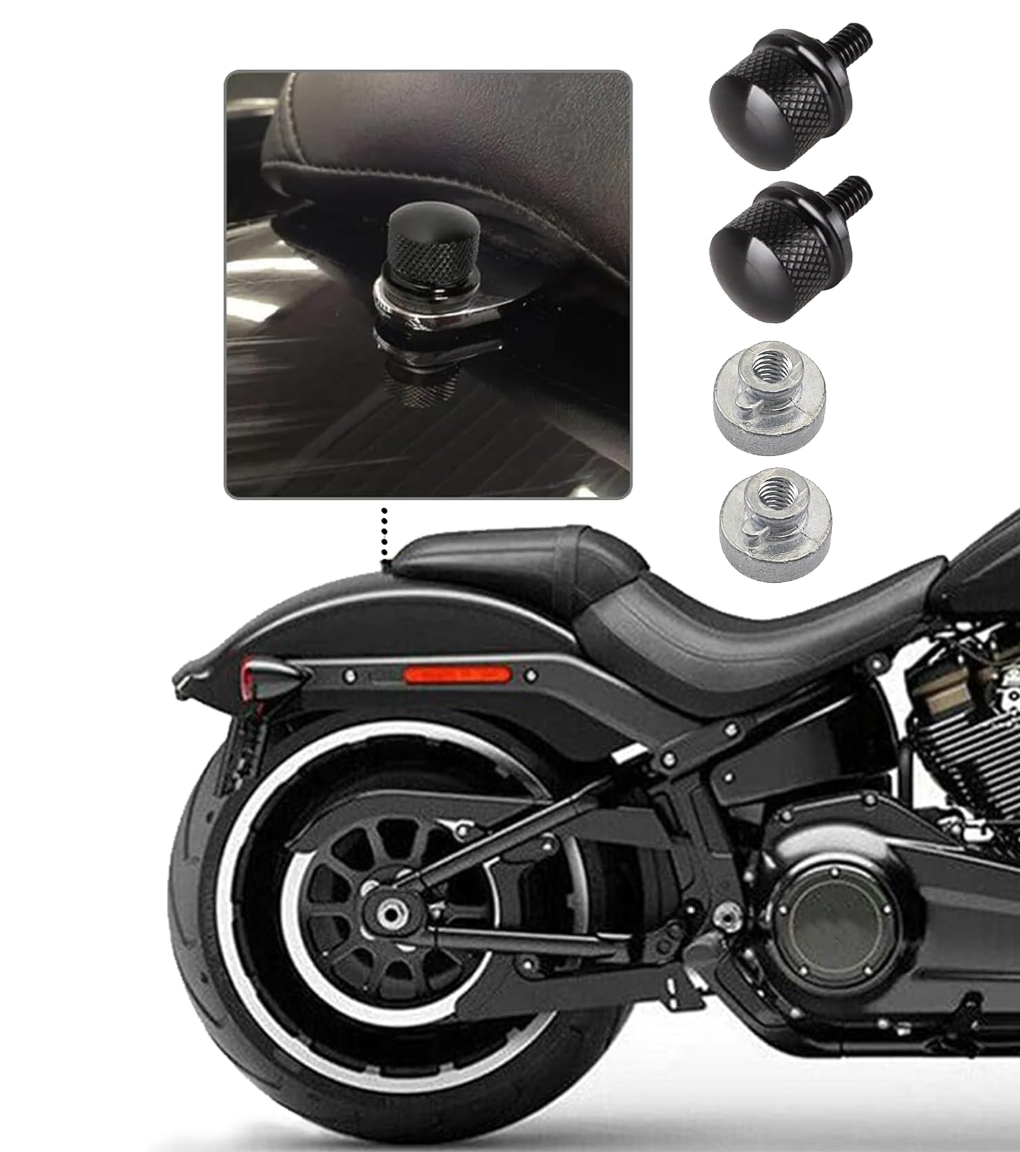 Accessori per moto for Harley Davidson - 2 set di viti per sedile in alluminio, con clip a C e vite zigrinata per un fissaggio sicuro del sedile della moto (nero)