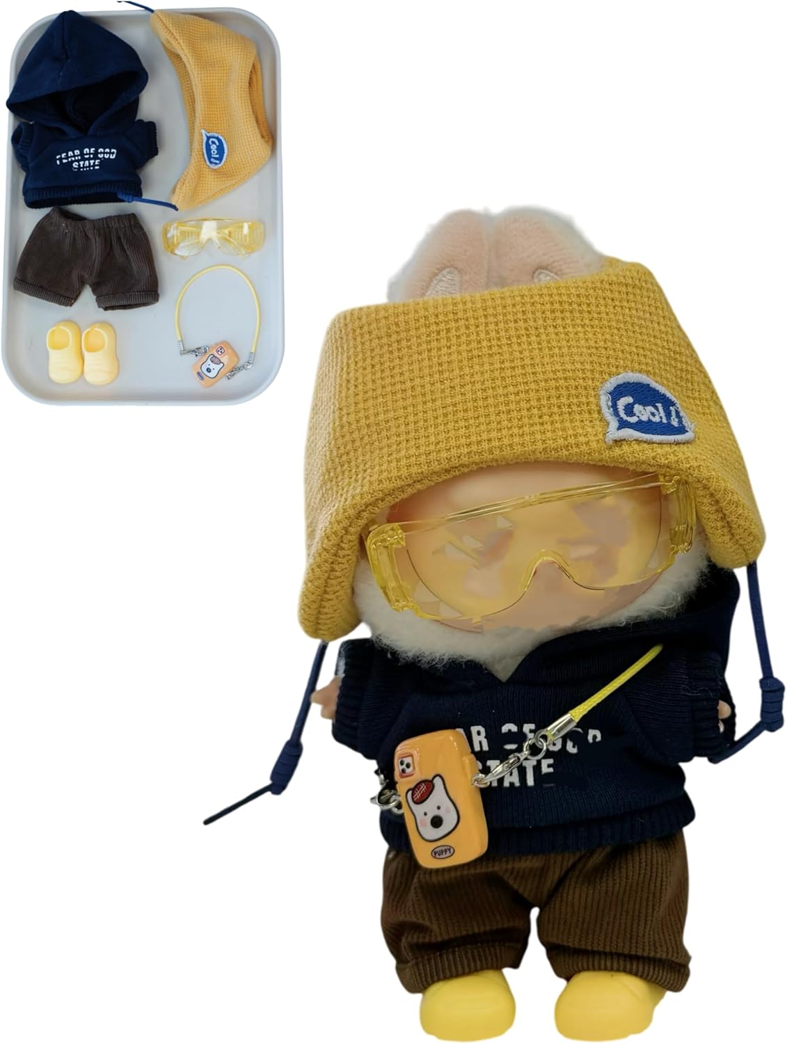 Clothes for 17cm Doll, 4 pcs Set Doll's Outfits Luxury Pants Cute Bag Earphone Headset Shoes Accessories Fashion Stylish Adorable Dolls Clothes (No Doll) (Cute Kitty Red)