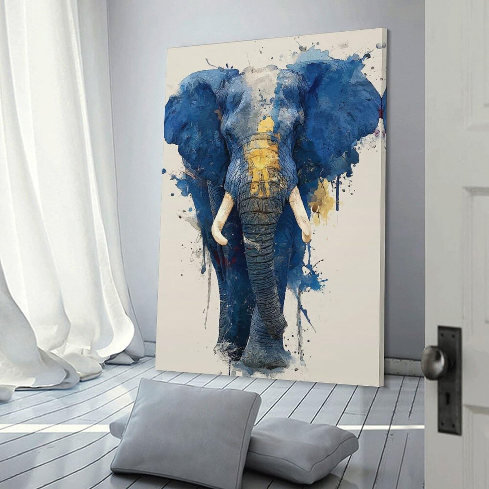 Junmoney Watercolor Elephant Portrait Home Decor Wall Art, 24x36inch(60x90cm), for Living Room, Bedroom Or Home Office, Home Decor Gift with Stylish Appeal