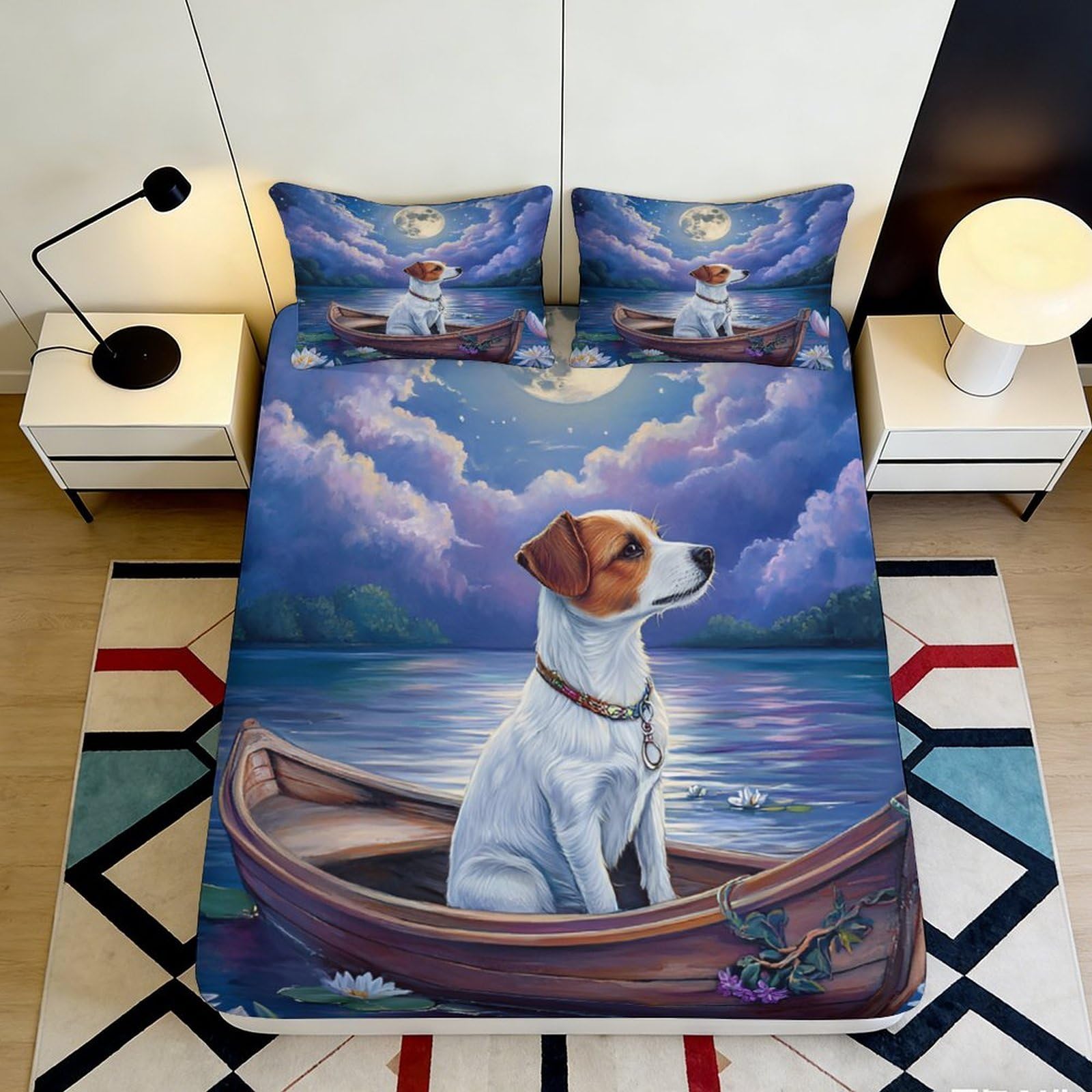 Jqzkxnhpbr Style-8 3D Printed Dog On Lake Fitted Sheet Microfiber Soft Waterproof Boat Scene Mattress Cover Bedroom Decor 90X200x25cm