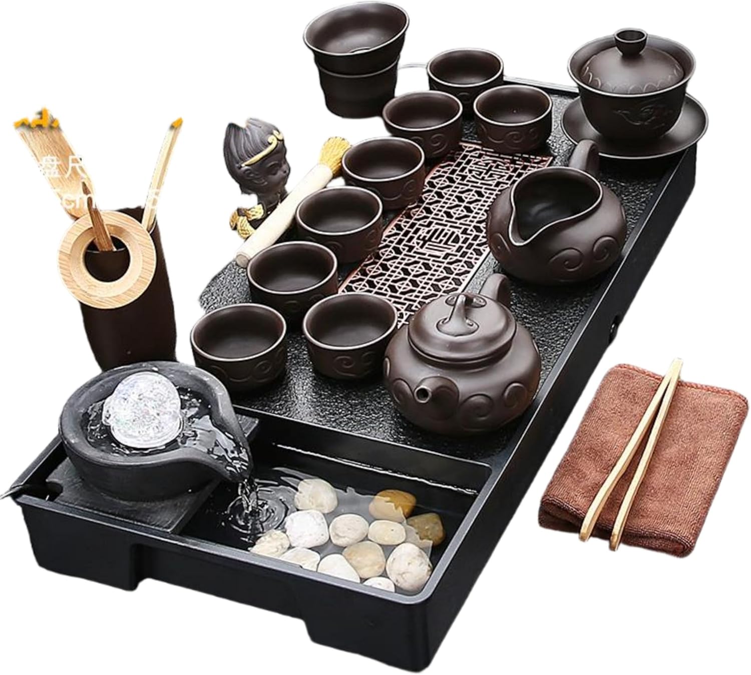 MOYEE 汝窑 Chinese Gongfu Tea Set,Home,Gifting and Office 套装流水茶盘 Chinese Gongfu Tea Tray 陶瓷茶壶整套茶杯高档家用喝茶中式茶海 A118