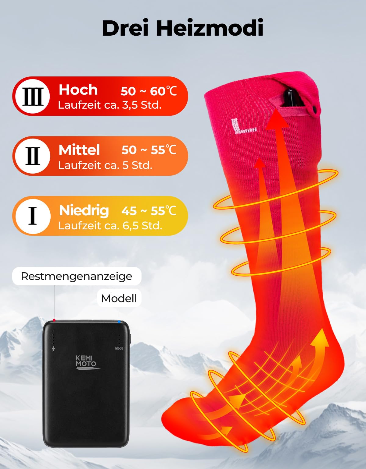 KEMIMOTO Calcetines Calefactables Control Remoto, Calcetines Hombre Mujer Térmicos De 3,7 V 2600 MAh, Con Batería Recargable, Calcetines Invierno Algodón Calentadores Pies Actividades Al Aire Libre