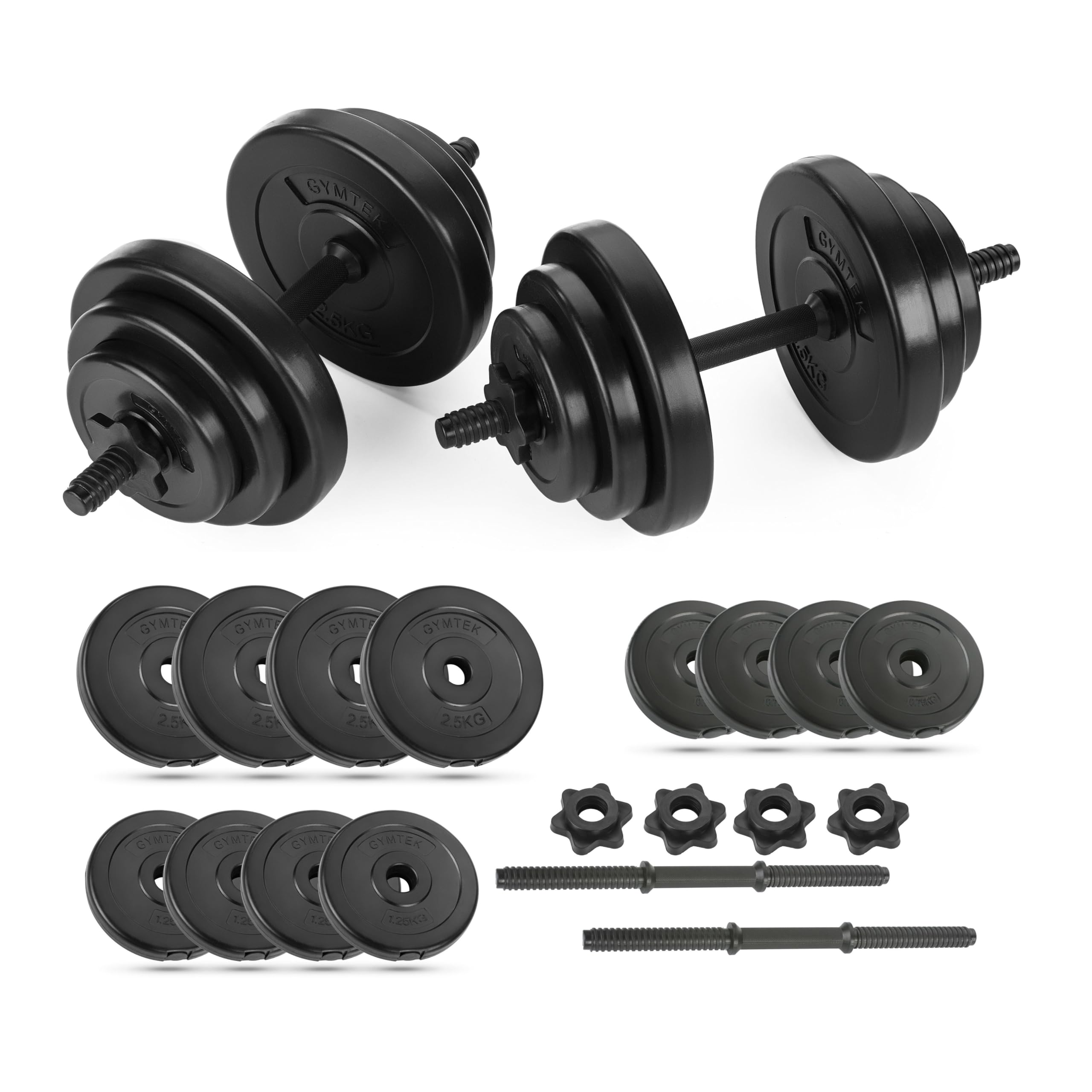 Gymtek® Set Manubri 20 kg - 2x Impugnature per Manubri - 4x 2,5 kg, 4x 1,25 kg, 4x 1 kg