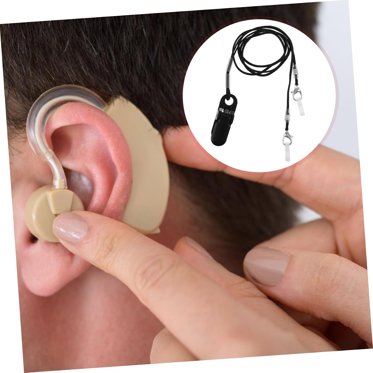 Anti-Loss Lanyard Clip Stabilizer Cord for Behind-Ear Devices Comfortable for Boy Girl and Seniors Fit Black Silicone Rope