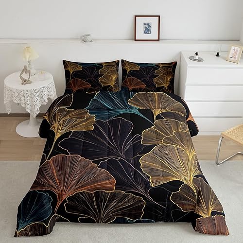 Miniatura 1 de Erosebridal Juego de edredón de hojas de ginkgo tamaño Queen juego de ropa de cama de hoja de ginkgo y biloba para niños edredón botánico estilo