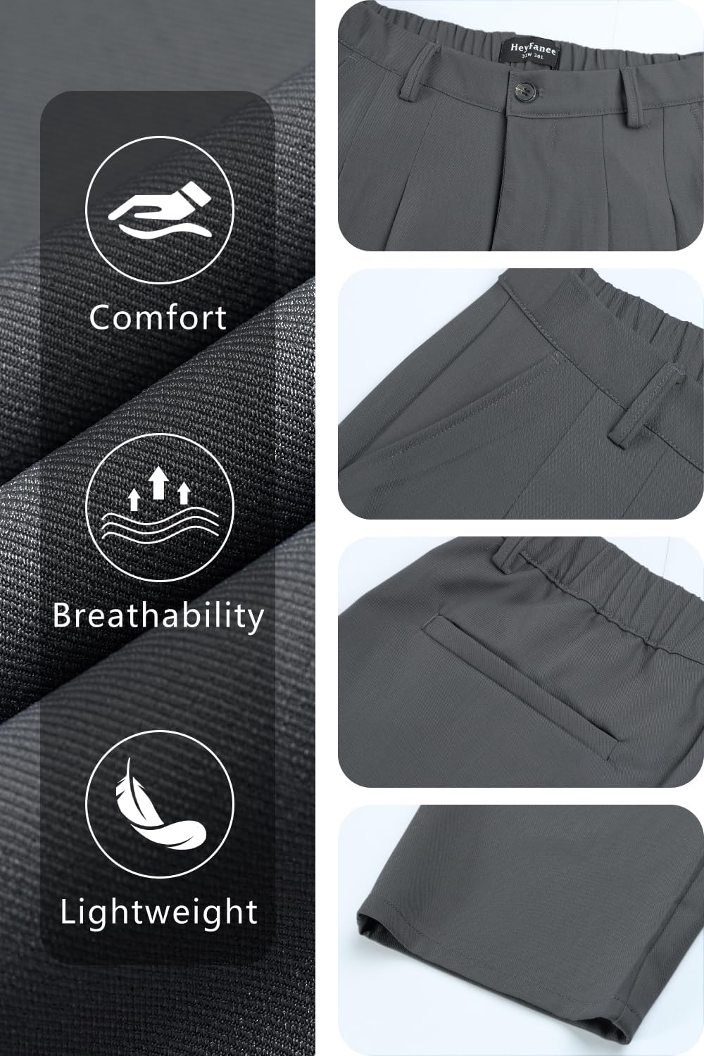 Heyfanee Mens Casual Pants Loose Fit Slacks for Men with Belt Loops