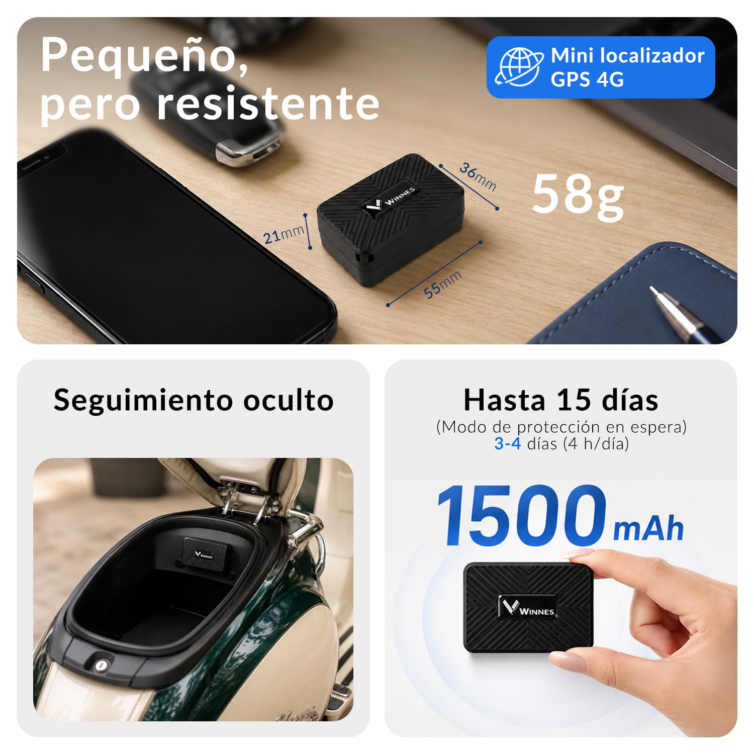 4G Mini Localizador GPS para Niños y Personas Mayores, Seguimiento en Tiempo Real, Historial de Rutas y Alarmas, Batería de hasta 15 días, Geocerca, Rastreador GPS Pequeño con Iman para Coche, Moto
