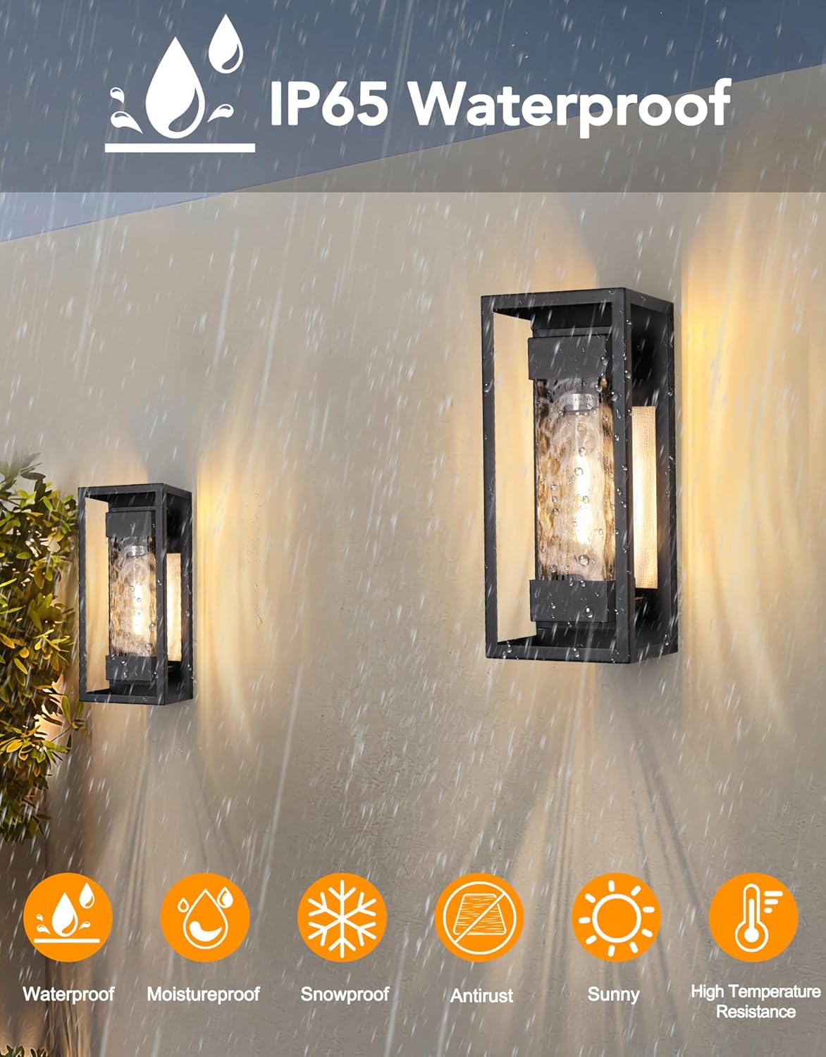 PARTPHONER Modern Outdoor Light Fixture, Exterior Wall Sconce Waterproof Porch Light, Outside Lamp for House with Water Glass for Garage Doorway