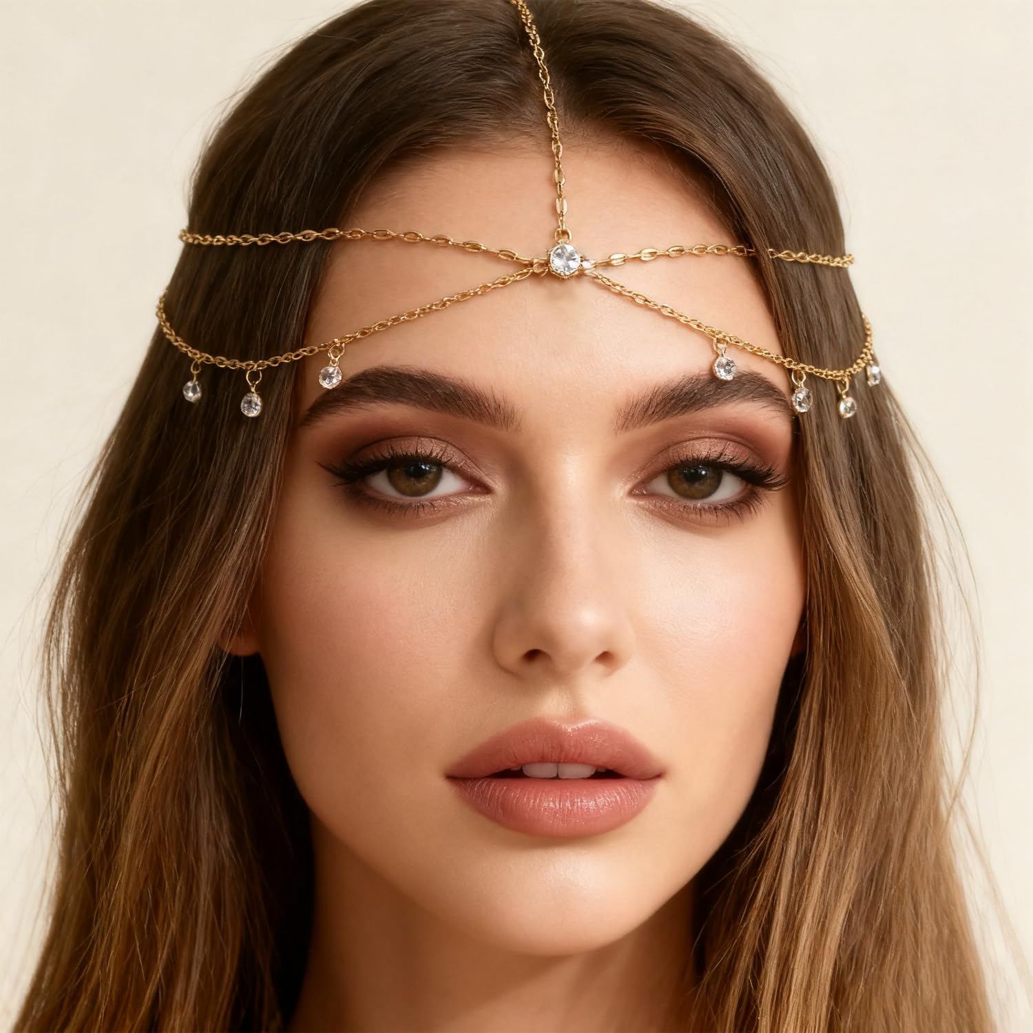 Goldene Haarkette für Frauen - Indisches Stirnschmuck-Pendant, Braut-Haaraccessoire (Goldfarben)