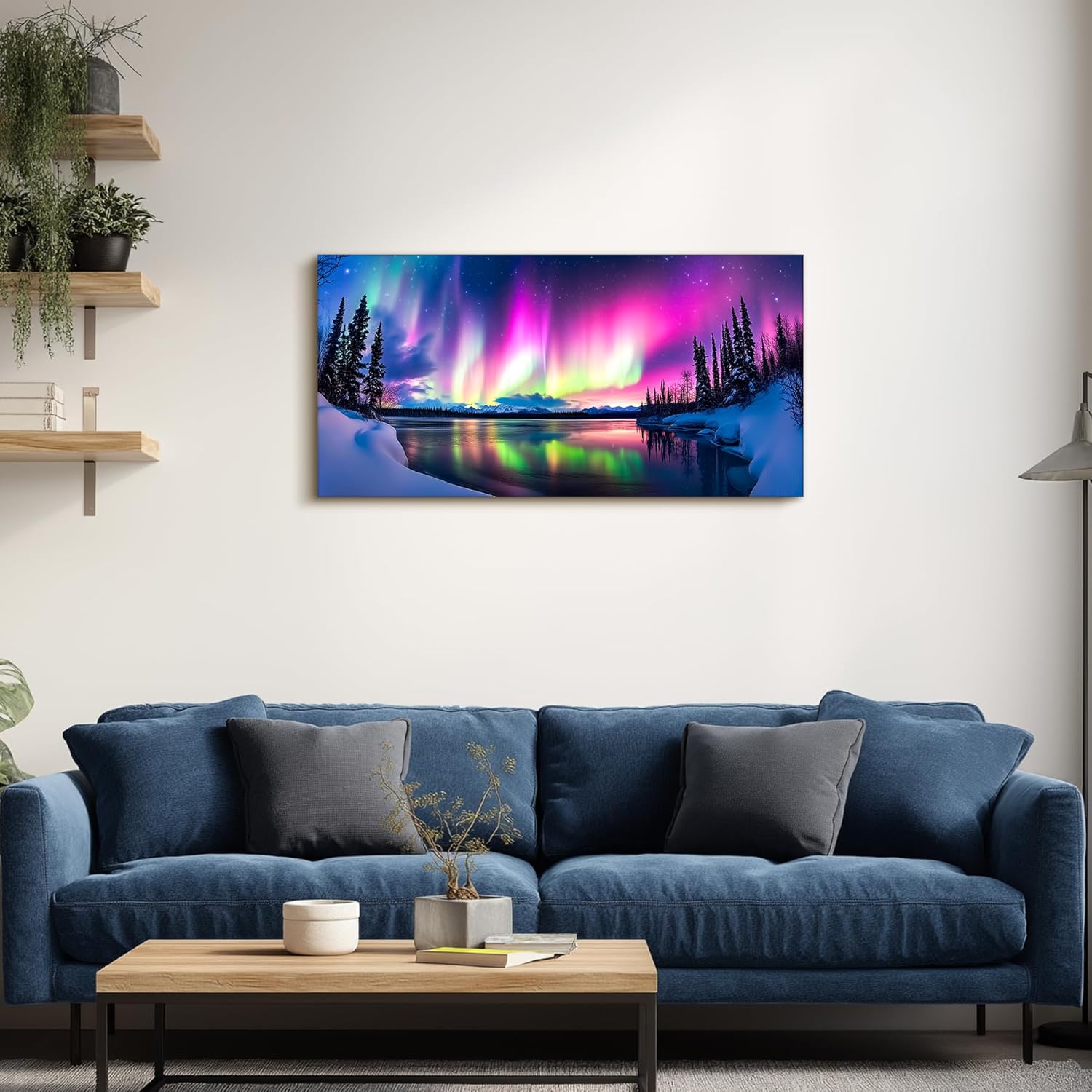 SERIMINO Aurora Borealis Wall Art, Winter Lake Nightscape Large Artwork, Colorful Natural Landscape Canvas Paintings, Modern Aesthetic Pictures for Living Room Bedroom Office Art Prints 20"X40"