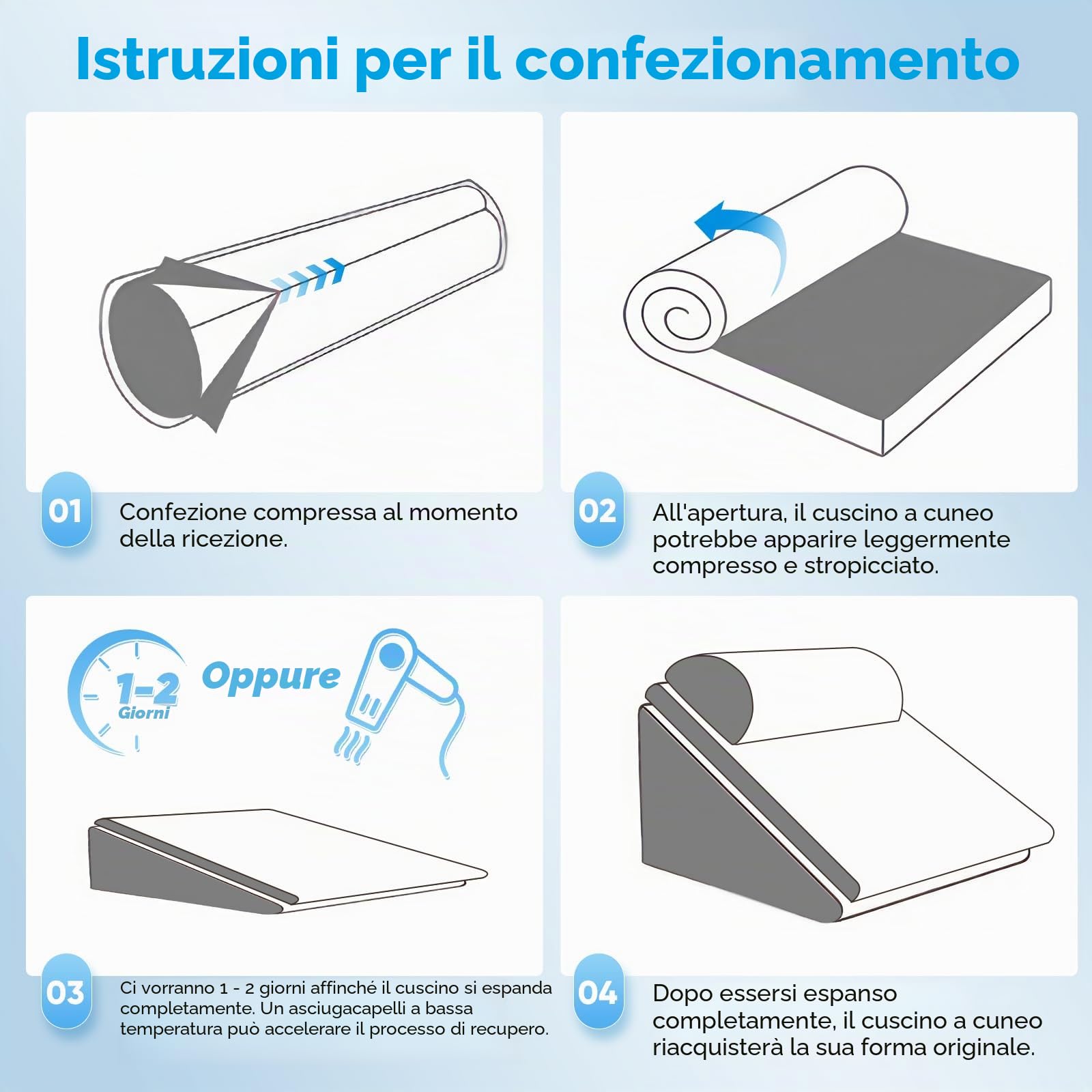 Cuscino a cuneo regolabile 3 in 1, per letto e divano, in schiuma ad alta densità, in memory foam, cuscino ortopedico, per apnea del sonno, per le gambe, per giocare, leggere o guardare la TV