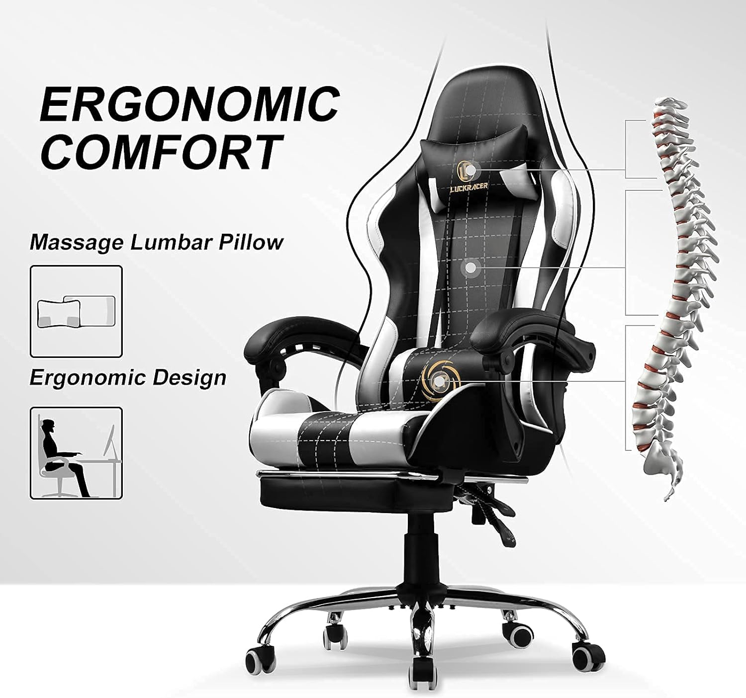 Leather Luckracer Gaming Chair Massage With Footrest LUCKRACER