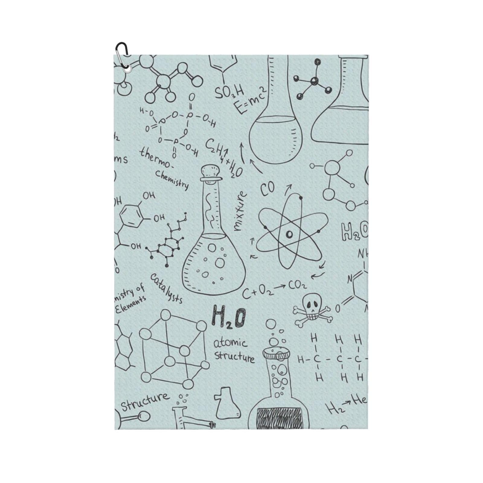 Hnnkloy Chemistry Print Printed, 16x24 in Portable Waffle Golf Towels with Carabiner Clip for Golf Bag