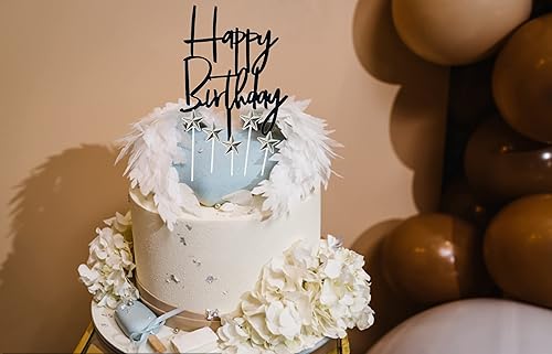 Miniatura 4 de Juego de 1 adorno acrílico negro para tartas de feliz cumpleaños, 5 piezas plateadas para cupcakes (negro 1)