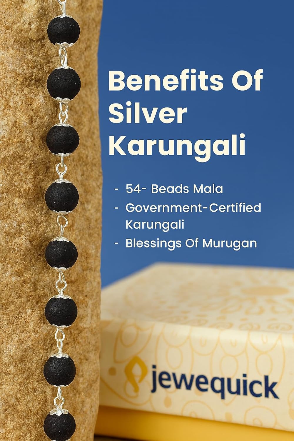 Original Karungali Malai - Certified Ebony Beads Mala With Goverment Lab Test Certification - Authentic Black Ebony Wood 54 Beads German Silver Cap Mala For Meditaon (Black)