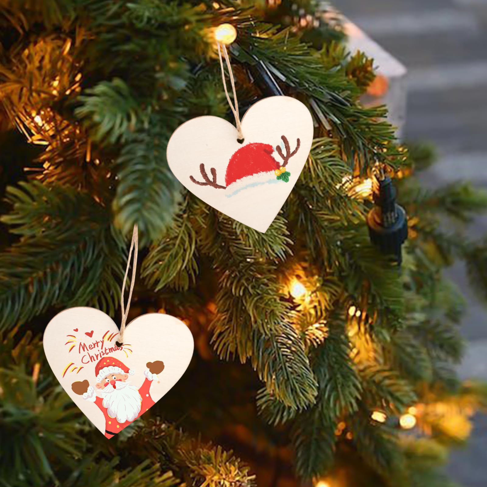 50 Pezzi di Cuori in Legno, 7,5 * 7,3 cm Forme d'Amore Artigianali in Legno con Spago Naturale da 10 m per Libro Degli Ospiti di Nozze, Etichetta Regalo, Ciondolo di San