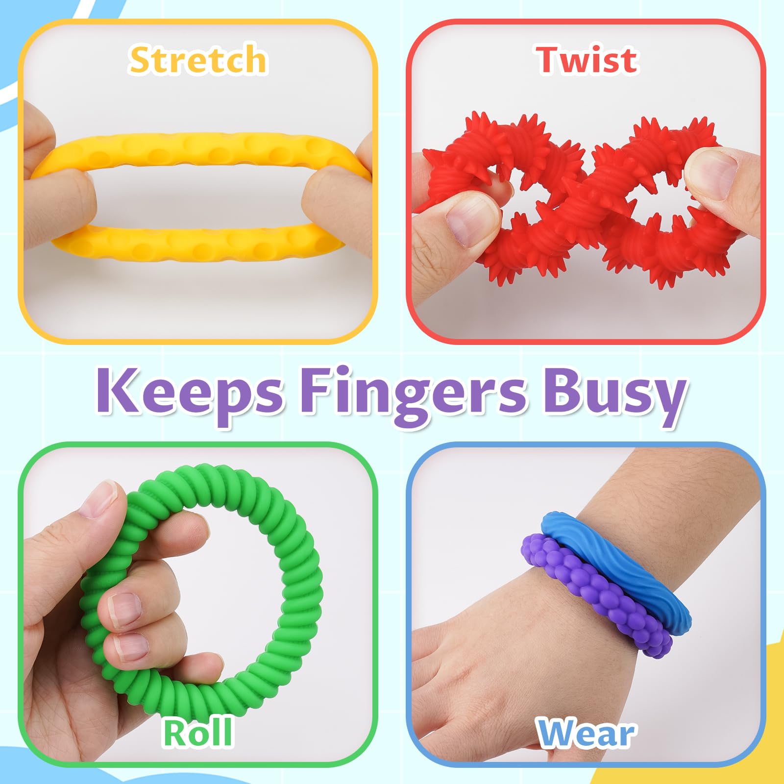 Zestaw 5 sztuk silikonowych, rozciągliwych bransoletek Fidget Toys