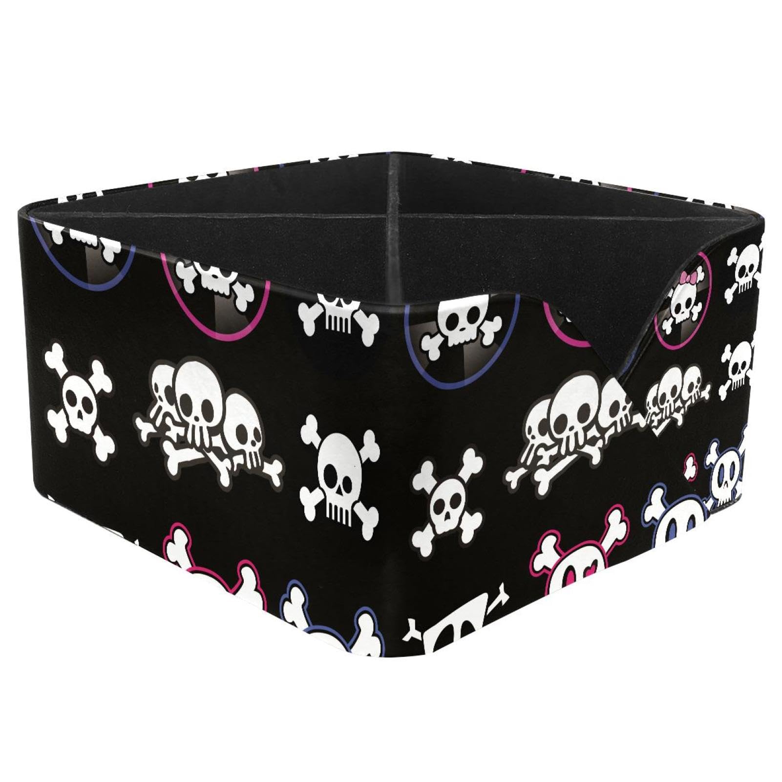 KengjuTesu Skull Cross Bone Pink Blue Desktop Organizer Pen Holder, Rectangular Pencil Cup for Office, Study and Makeup Stations