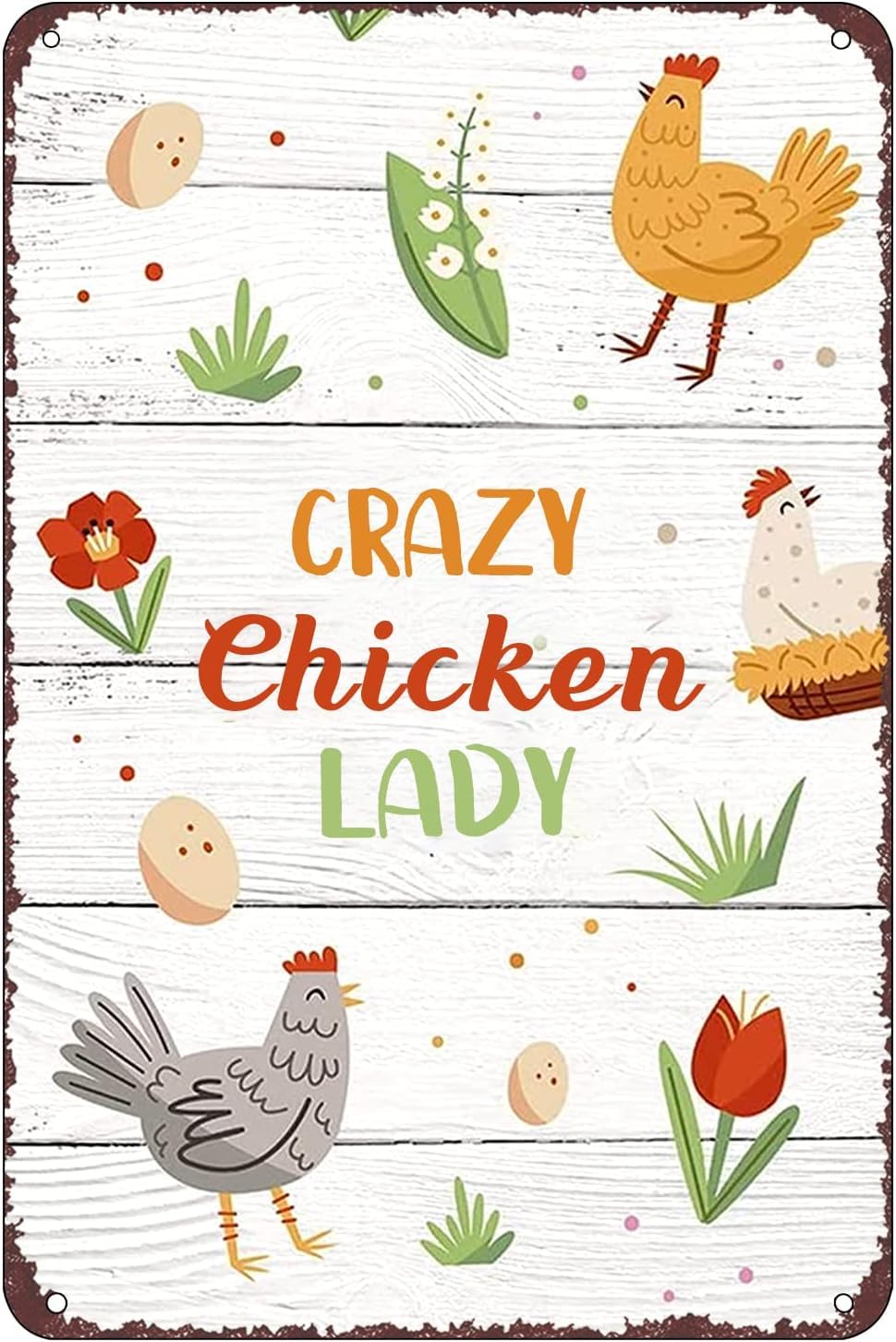 Anceky Rustic Crazy Chicken Lady Metal Tin Sign - Funny Gag for Chicken Lovers - Indoor/Outdoor Plaque Art - 8x12 Inch