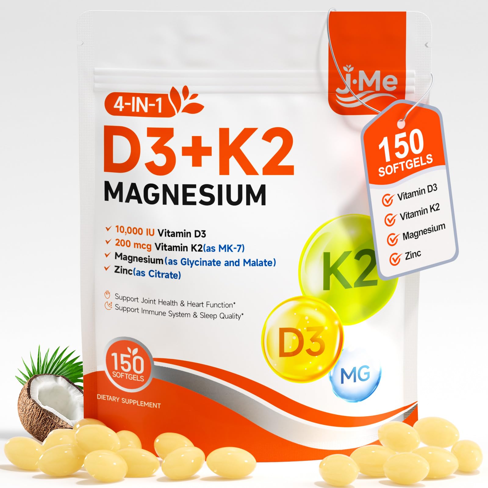 JME Core Vitamin D3 K2 10,000 IU Magnesium Supplement,300 Softgels, Non-GMO — Amazon image 12