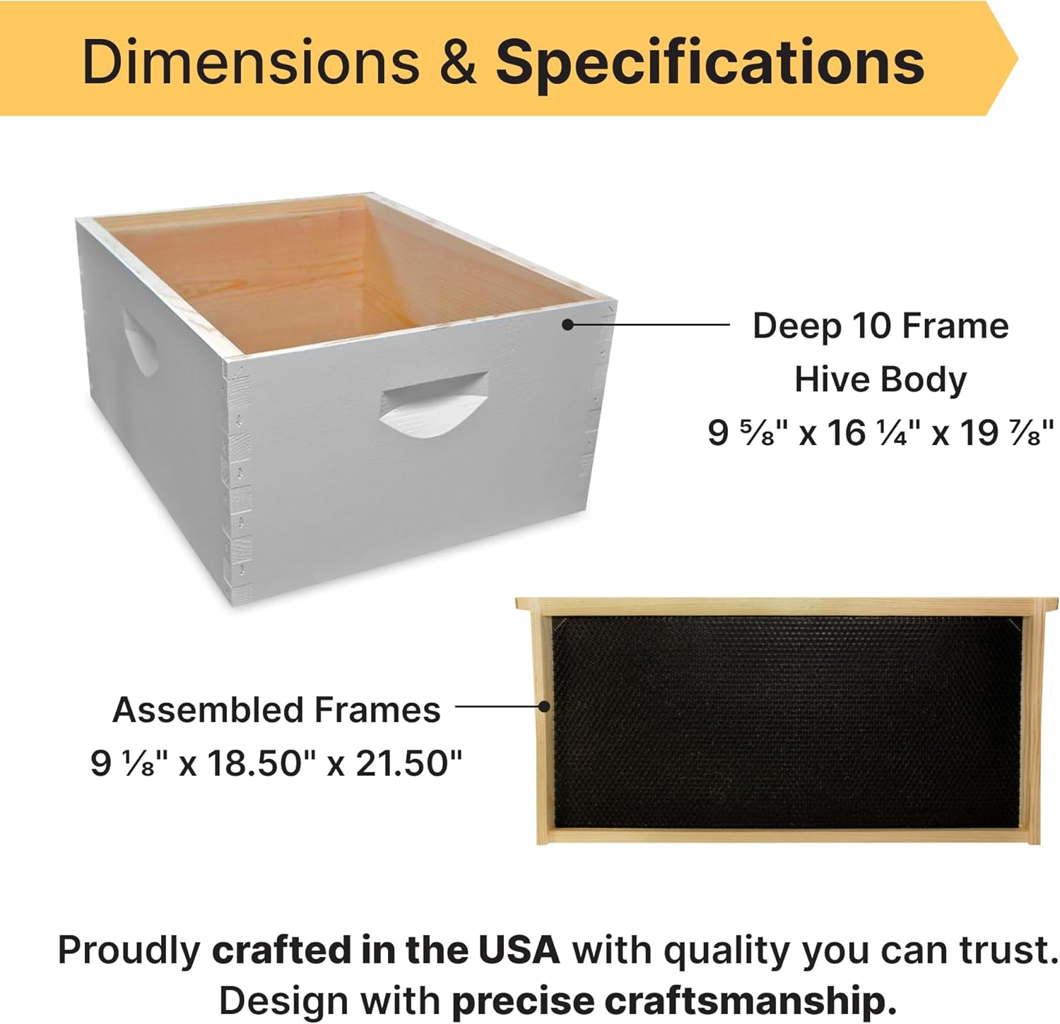 Mann Lake 10-Frame Deep Hive Kit, Fully Assembled 9⅝" Bee Hive Body with 10 Frames & Beeswax-Coated Plastic Foundation for Brood Replacement, Colony Growth & Honey Production, Made in USA, Painted