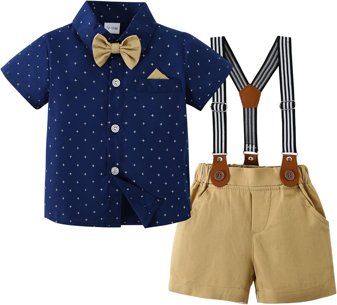 Amazon.com: nilikastta Baby Boy Dress Outfit Baby Boys Wedding Suits Set  Summer Formal Short Shirt/Bowtie/Suspender 12-18 Months: Clothing, Shoes &  Jewelry