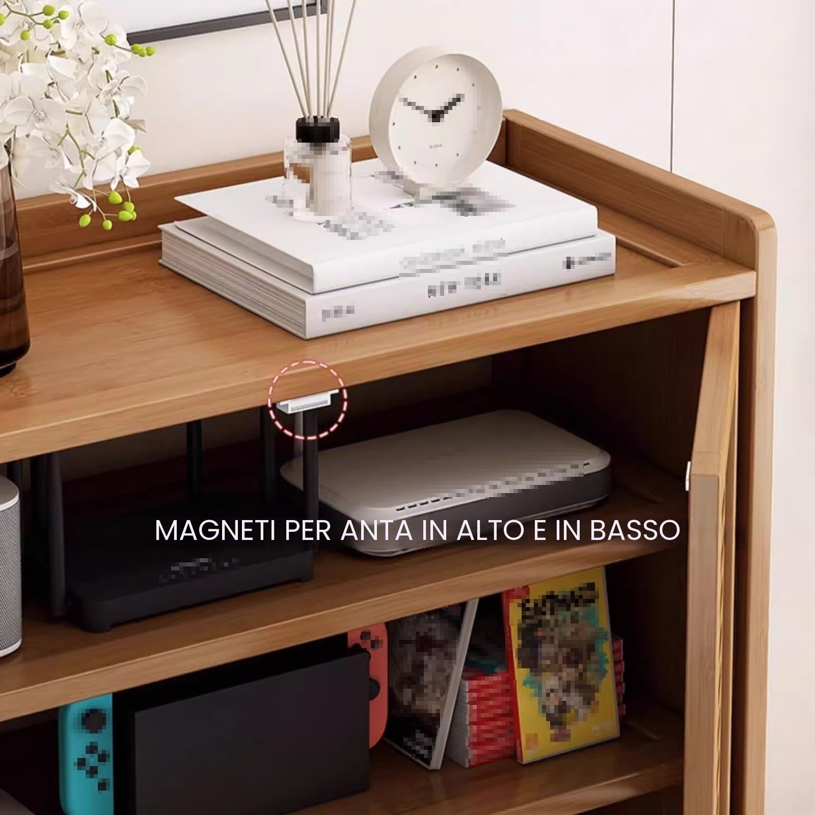 Mobilettos Nascondi Router Materiale di Bambù Addensato Design | Cavo Archiviazione Multipla Armadio per Router in Legno per La Decorazione Della Parete(Brown,59*25*97cm)