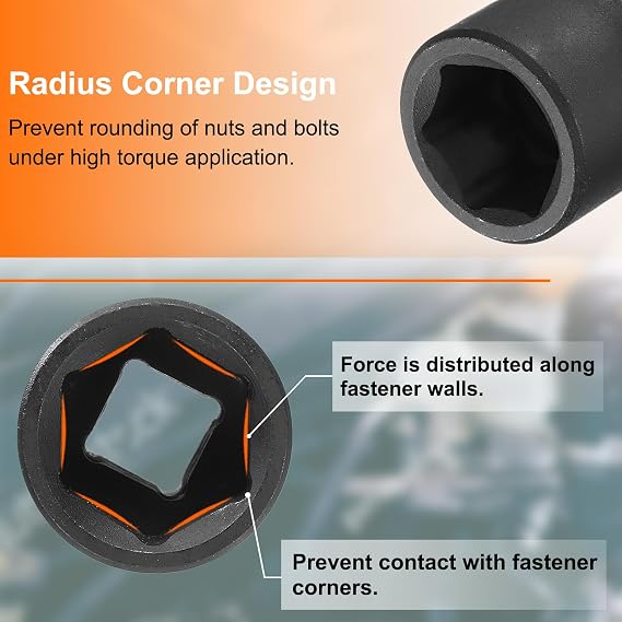 sourcing map Deep Impact Socket 3/8 Square Drive by 13mm Metric, Black