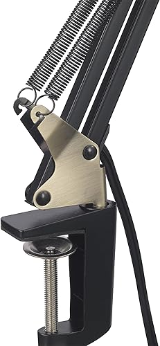 Miniatura 8 de GLOBE 62000009 - Lámpara de escritorio eléctrica de 32 pulgadas con abrazadera de metal, negro mate, detalles de latón antiguo, interruptor